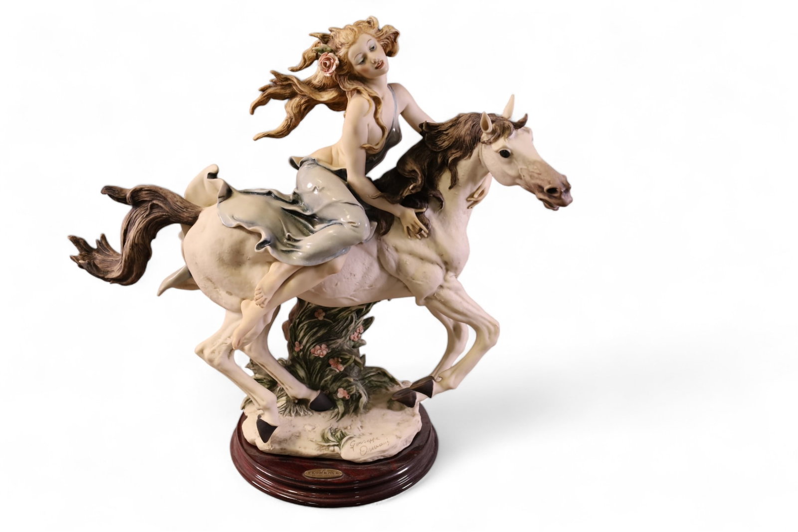 GUISEPPE ARMANI "LIBERTY RIDING HORSE" SCULPTURE: 3315/5000. ARTIST SIGNED, LARGE GUISEPPE ARMANI SCULPTURE, IN ORIGINAL BOX. 16" H. THIS ITEM EXCEEDS SIZE LIMITATIONS FOR IN HOUSE SHIPPING.