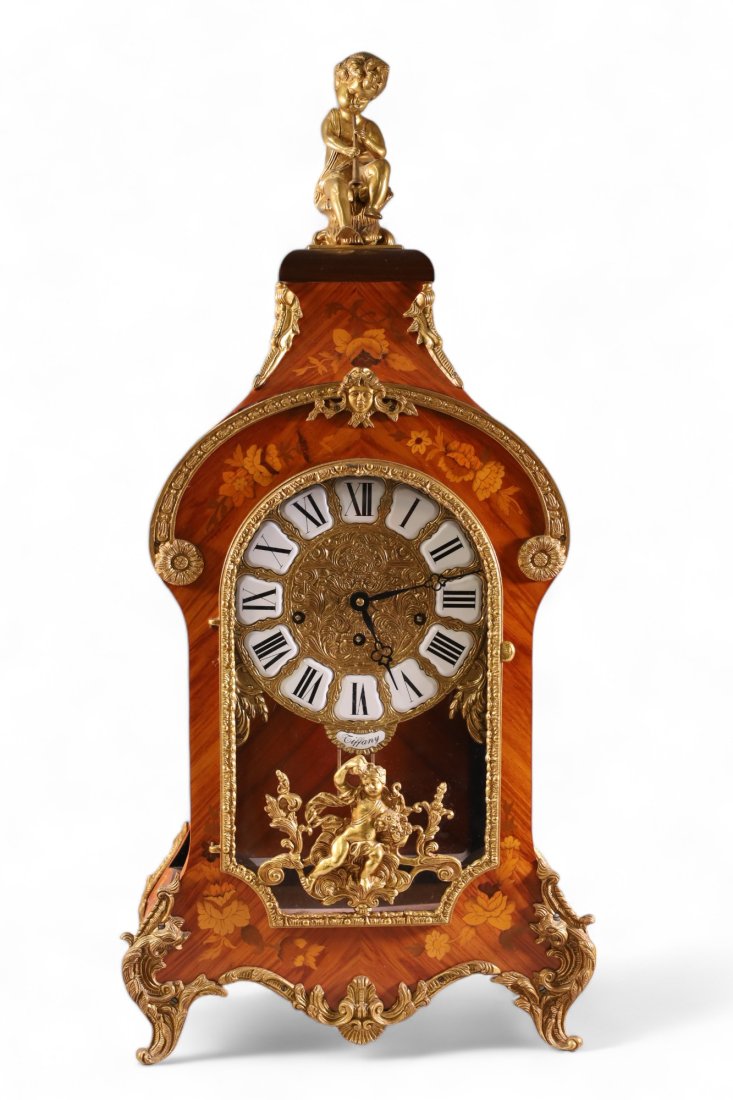 LARGE FRENCH STYLE INLAID MANTLE CLOCK (1 of 5)