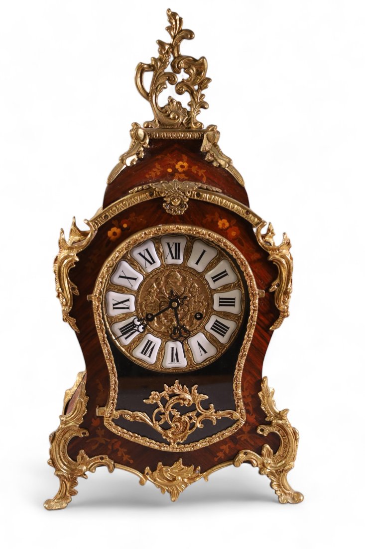 FRENCH STYLE MARQUETRY INLAID MANTLE CLOCK (1 of 3)
