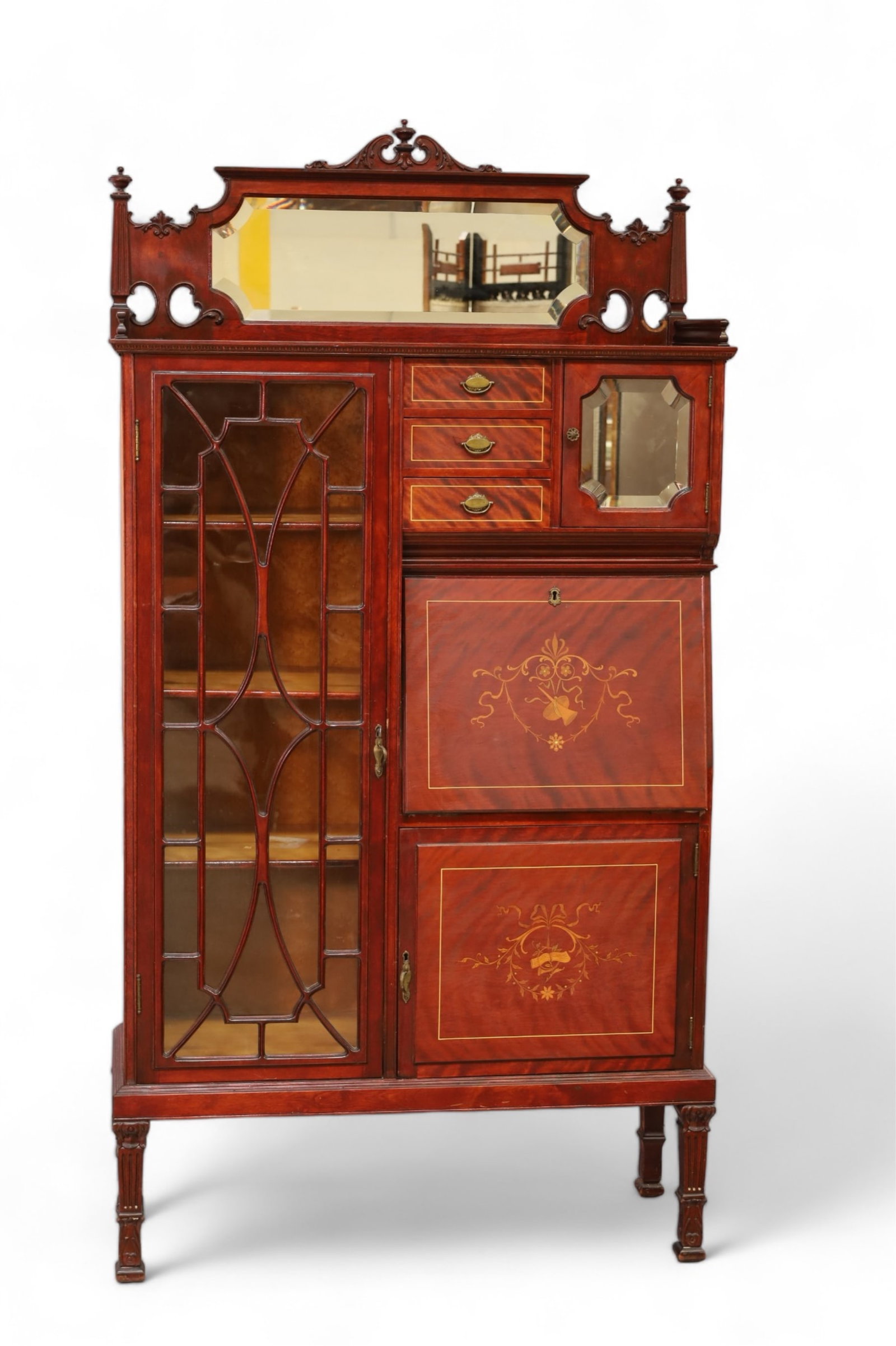 INLAID VICTORIAN MAHOGANY SIDE BY SIDE SECRETARY (1 of 3)