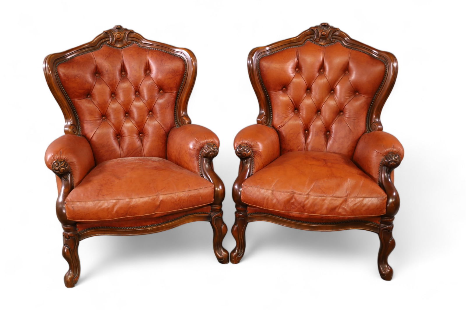 PAIR OF LARGE ITALIAN LEATHER PARLOR CHAIRS (1 of 3)