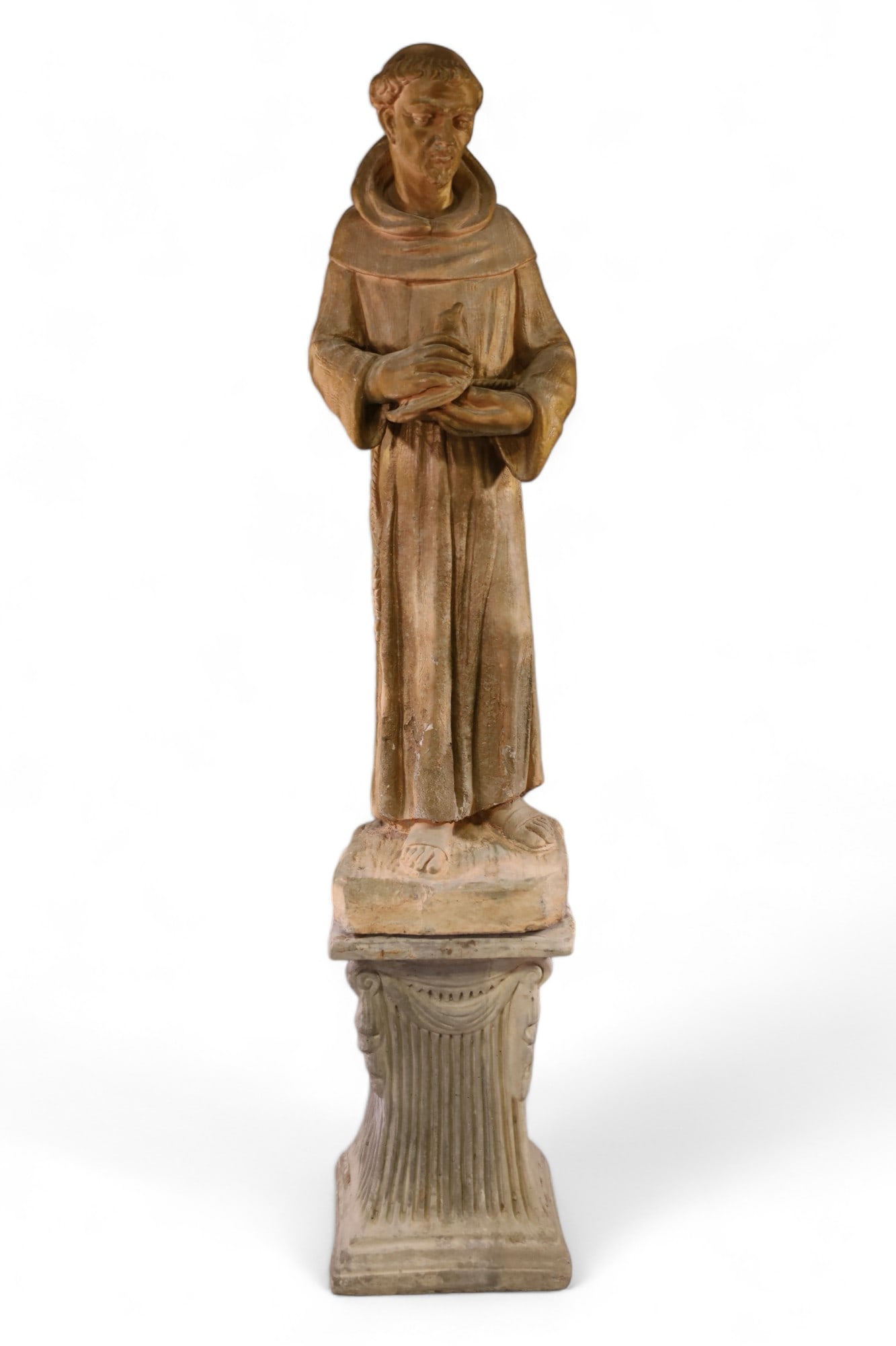 JUNIPERO SERRA CONCRETE GARDEN STATUE ON STAND (1 of 3)