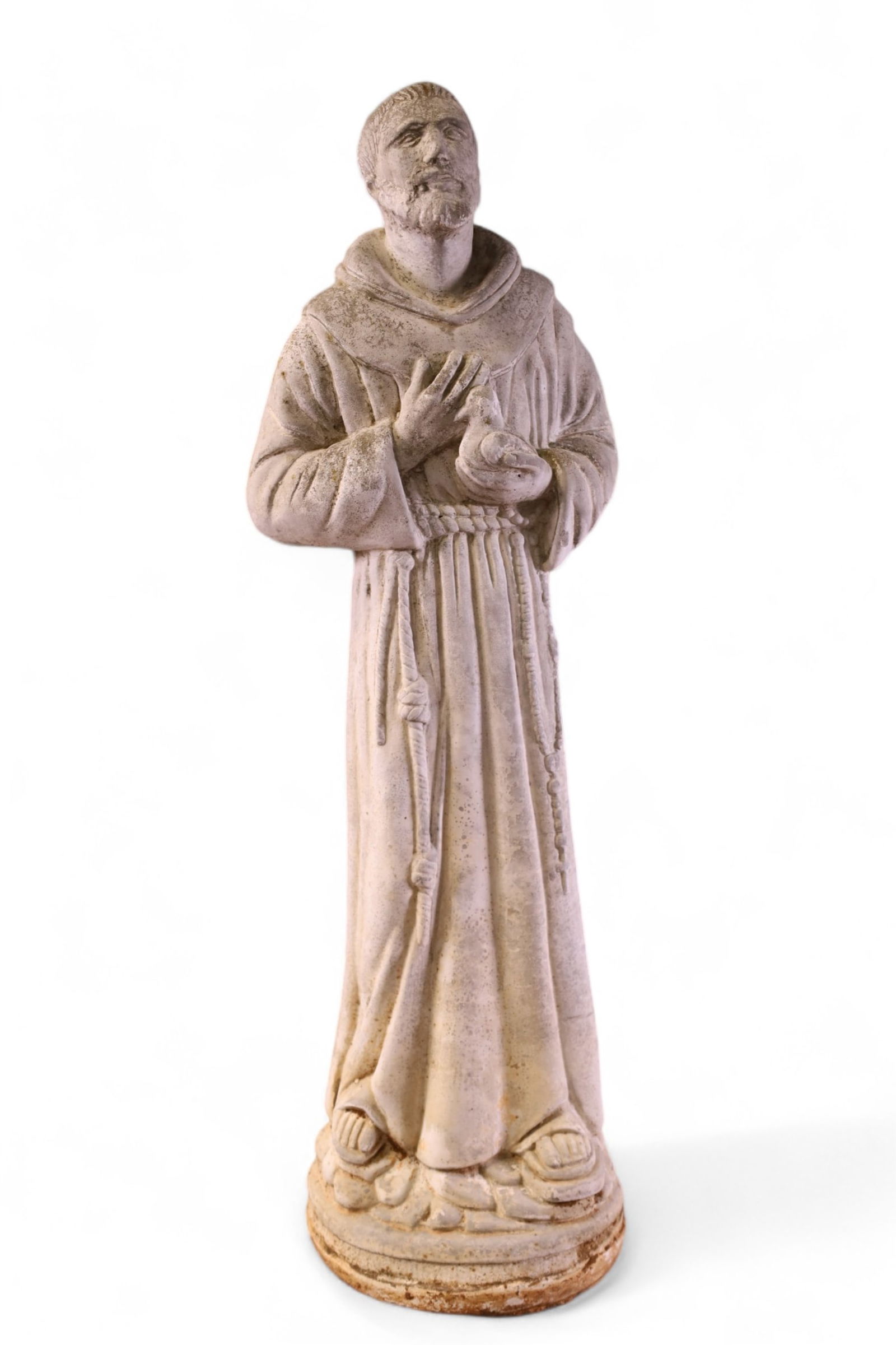 CONCRETE RELIGIOUS SCULPTURE: SMALL JUNIPERO SERRA CONCRETE SCULPTURE, 24" H. THIS ITEM EXCEEDS WEIGHT LIMITATIONS FOR IN HOUSE SHIPPING