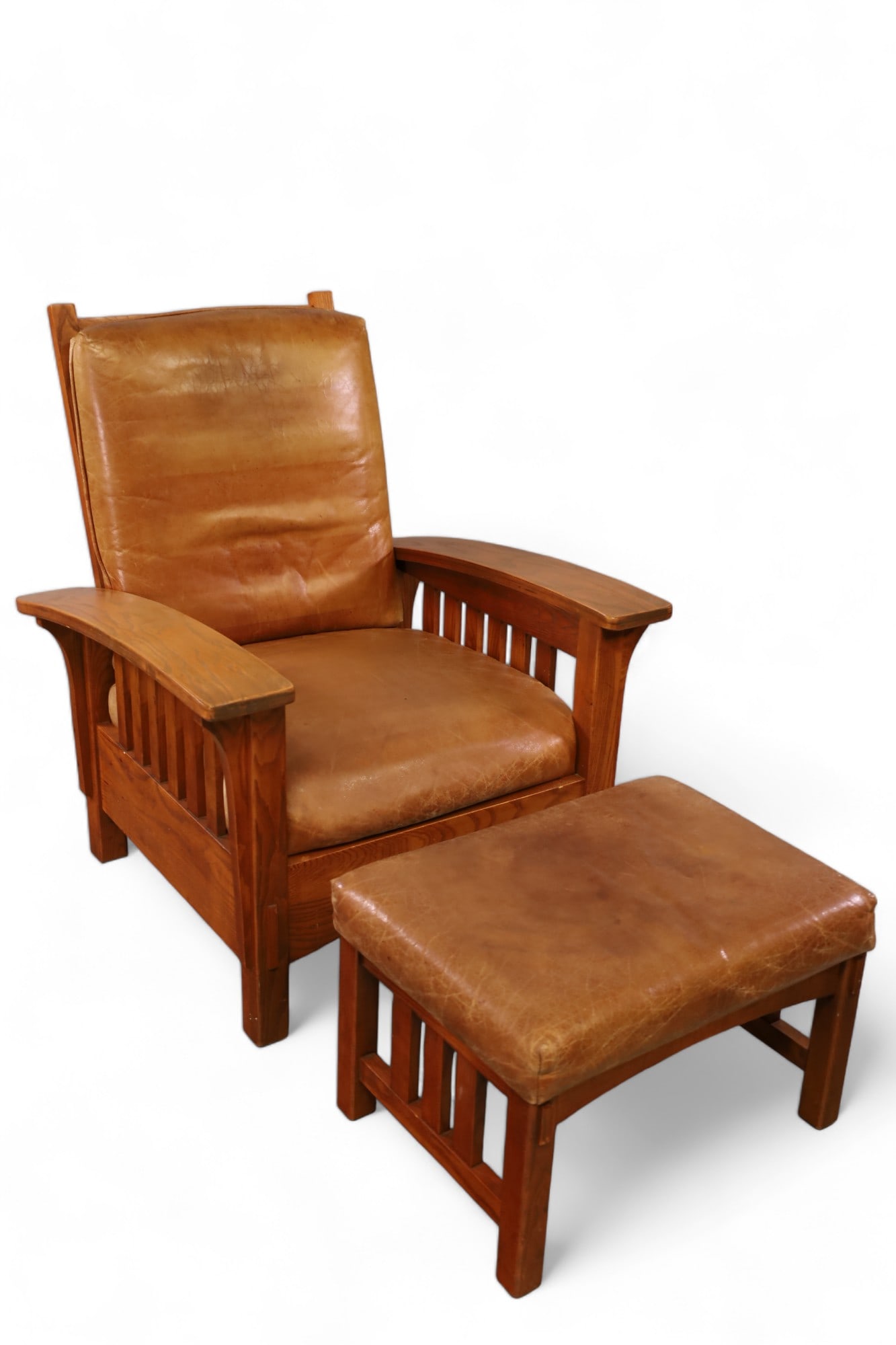 LARGE STICKLEY STYLE MORRIS CHAIR W/ OTTOMAN (1 of 3)