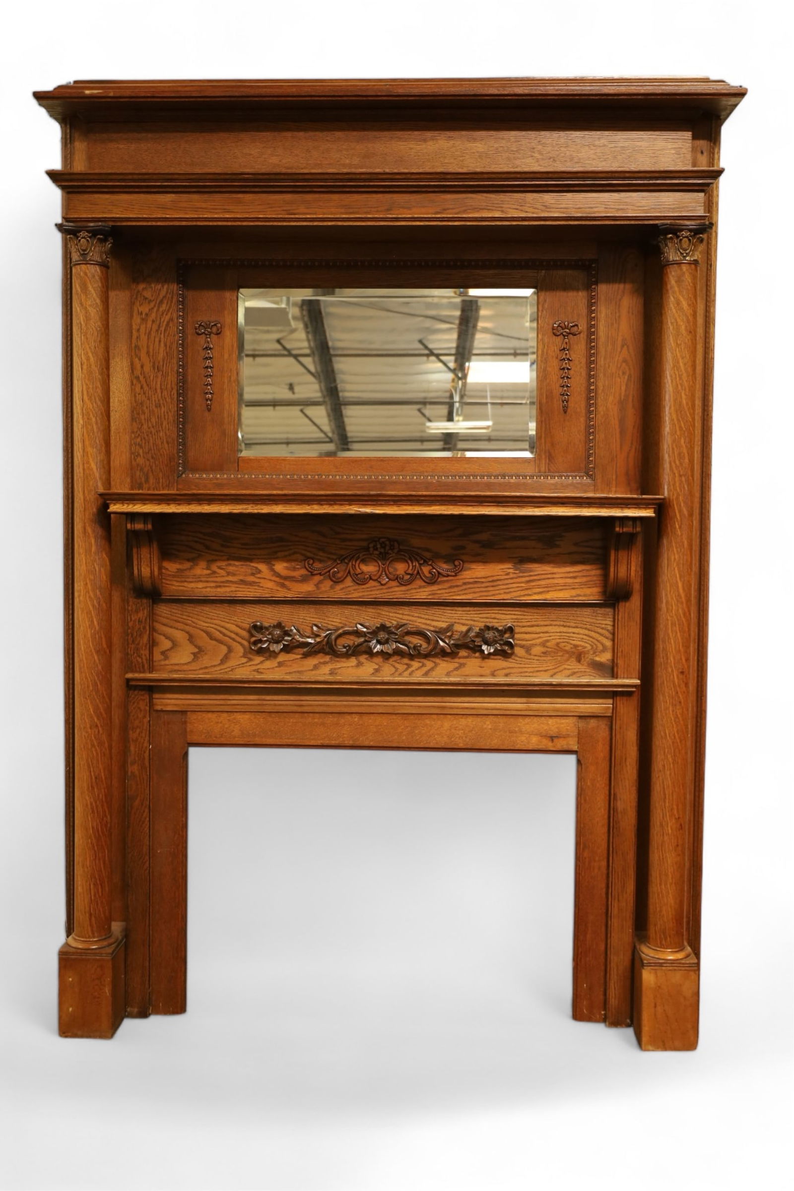 LARGE 1900'S AM. OAK MANTLE (1 of 3)