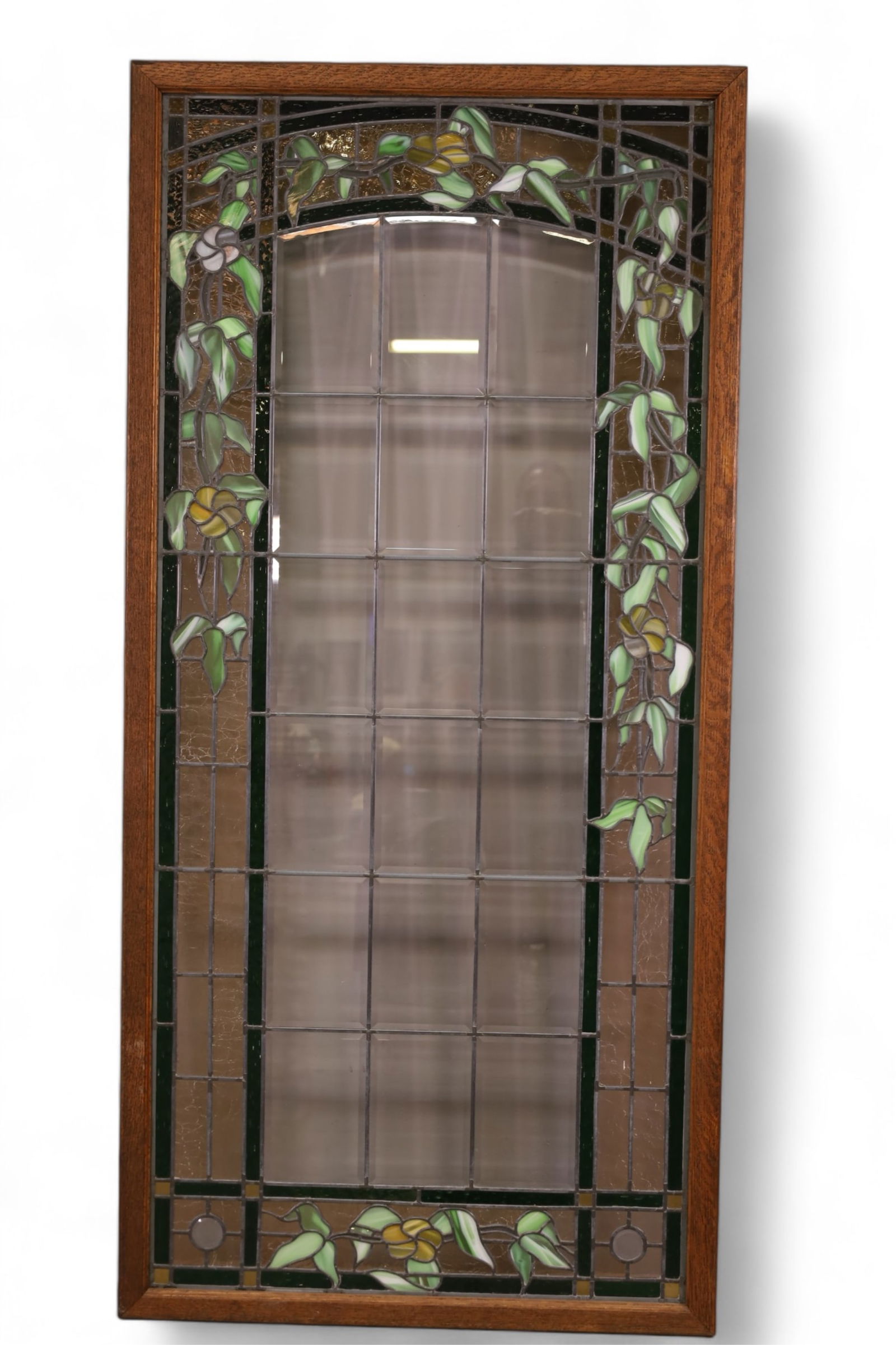 LARGE FLORAL LEADED GLASS WINDOW (1 of 2)