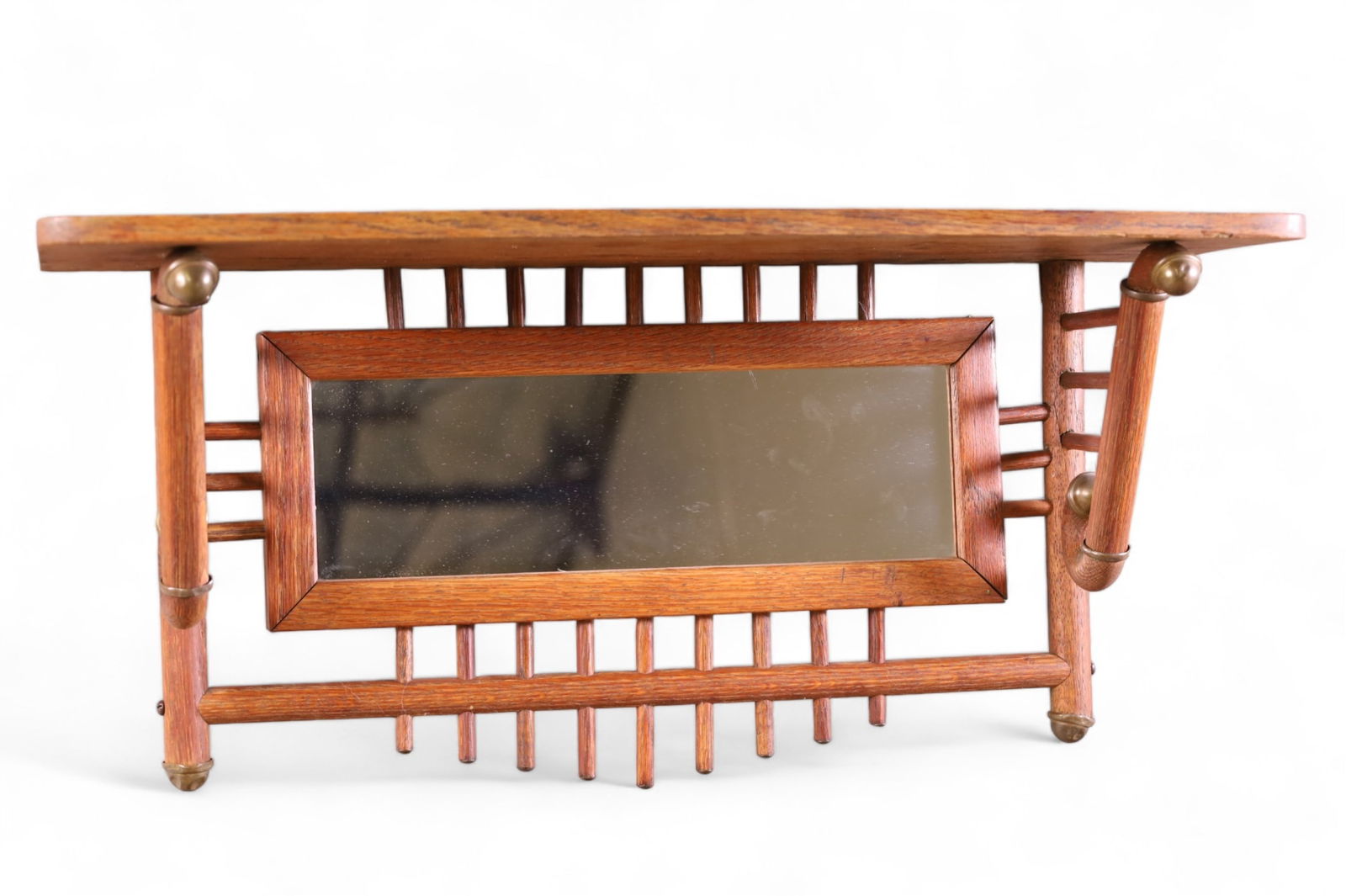 VICTORIAN AM. OAK STICK & BALL CLOCK SHELF (1 of 2)