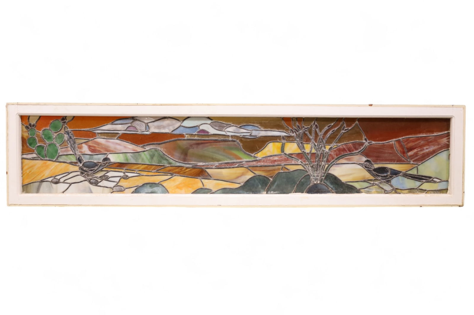 LARGE LEADED GLASS DESERT SCENE WINDOW (1 of 3)