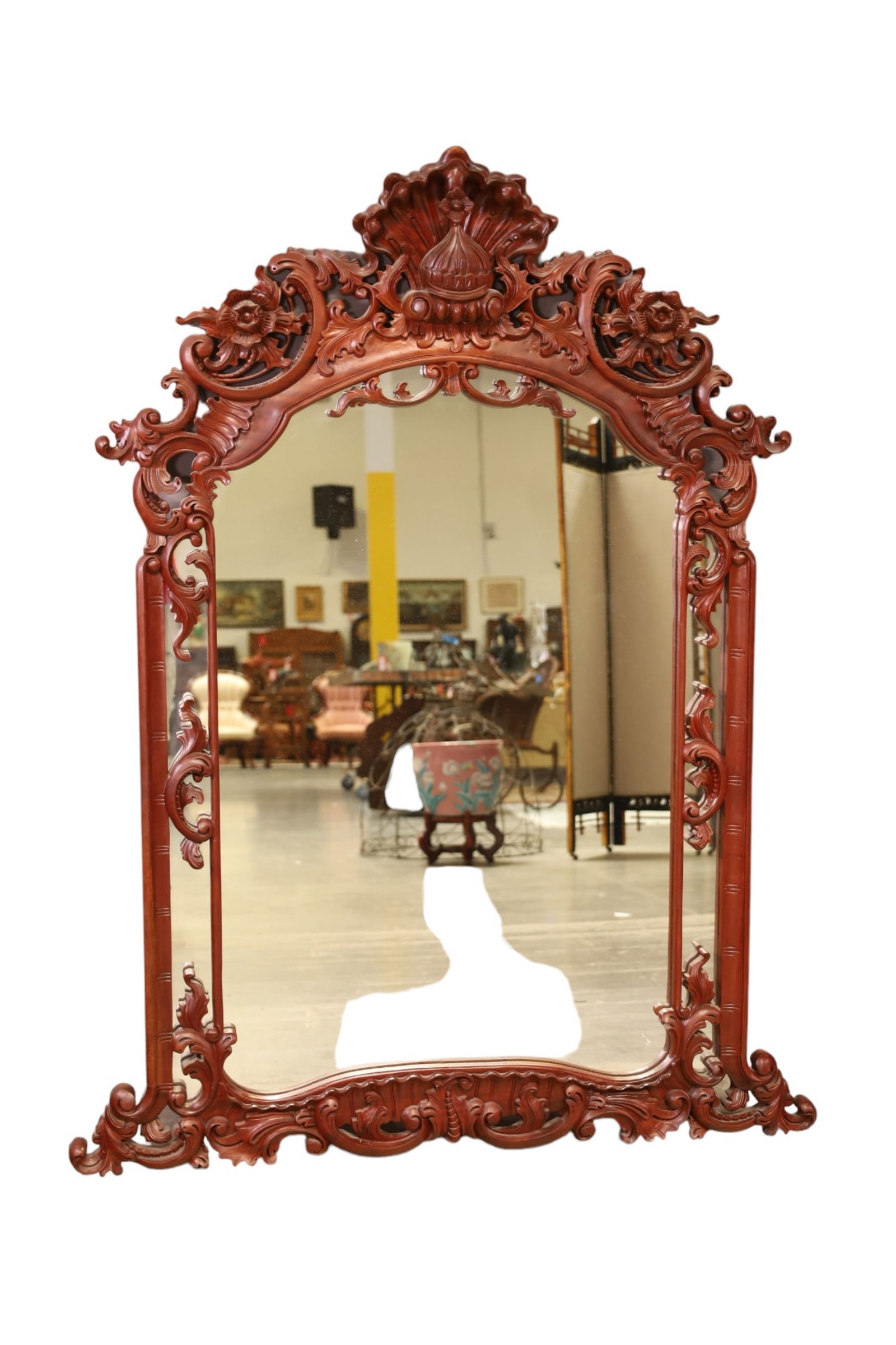 HIGHLY CARVED MAHOGANY WALL MIRROR (1 of 2)
