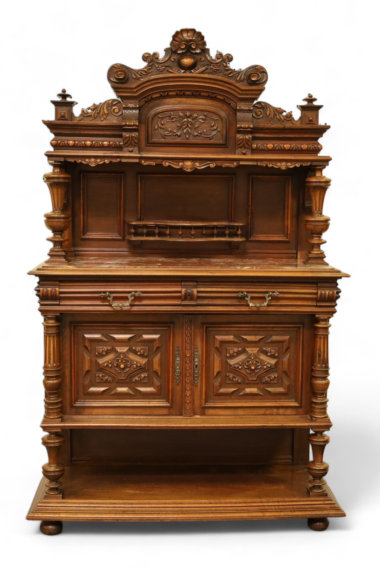 1900'S CARVED WALNUT MARBLE TOP SERVER (1 of 3)
