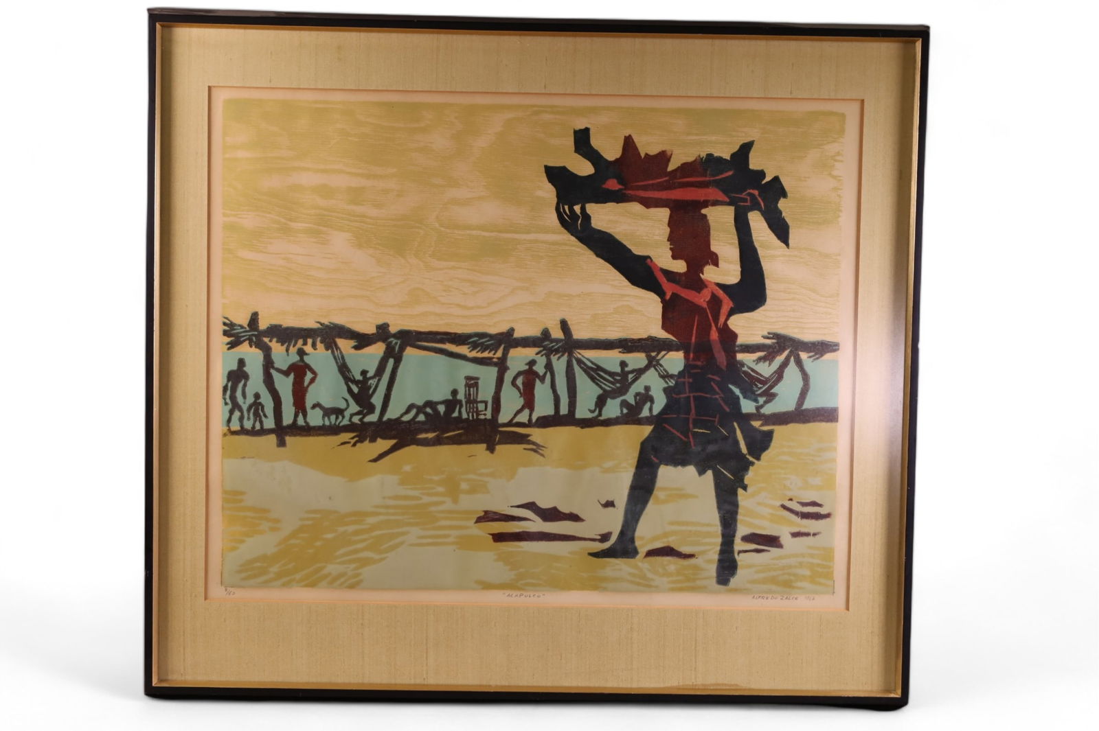 ALFREDO ZALCE FRAMED PRINT: ALFREDO ZALCE FRAMED PRINT TITLED ALCAPULCO, BY ALFREDO ZALCE FRAMED PRINT, DATED 1967. 8/60. 24" X 19" IMAGE SIZE / 30" x 27" IN FRAME