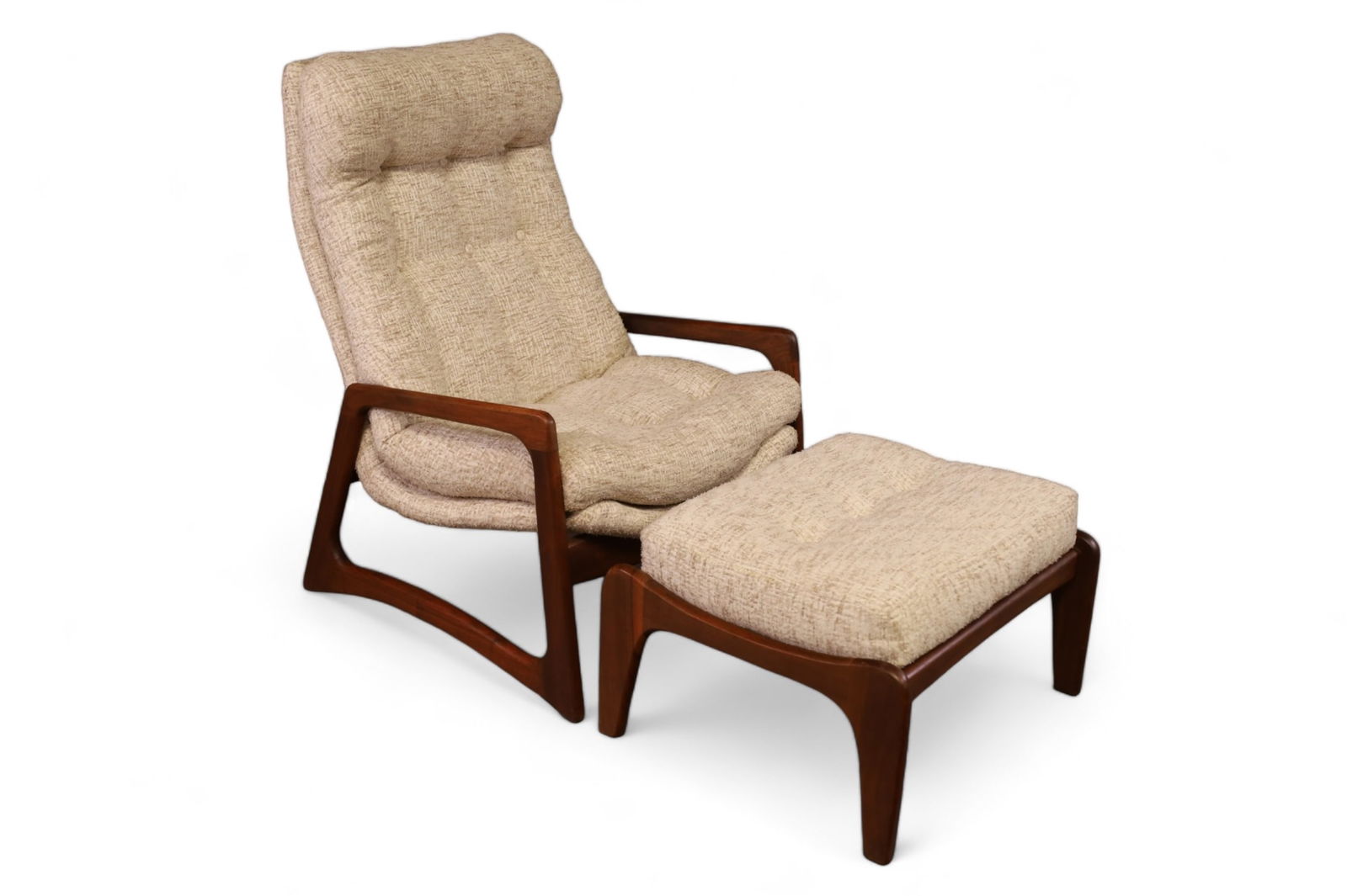 ADRIAN PEARSALL LOUNGE & OTTOMAN: ADRIAN PEARSALL LOUNGE & OTTOMAN MID CENTURY MODERN LOUNGE CHAIR AND OTTOMAN, DESIGNED BY ADRIAN PEARSALL. 26" W x 30" D x 39" H. CHAIR & 25" W x 23" D x 16" H. THIS ITEM EXCEEDS SIZE LIMITATIONS FOR