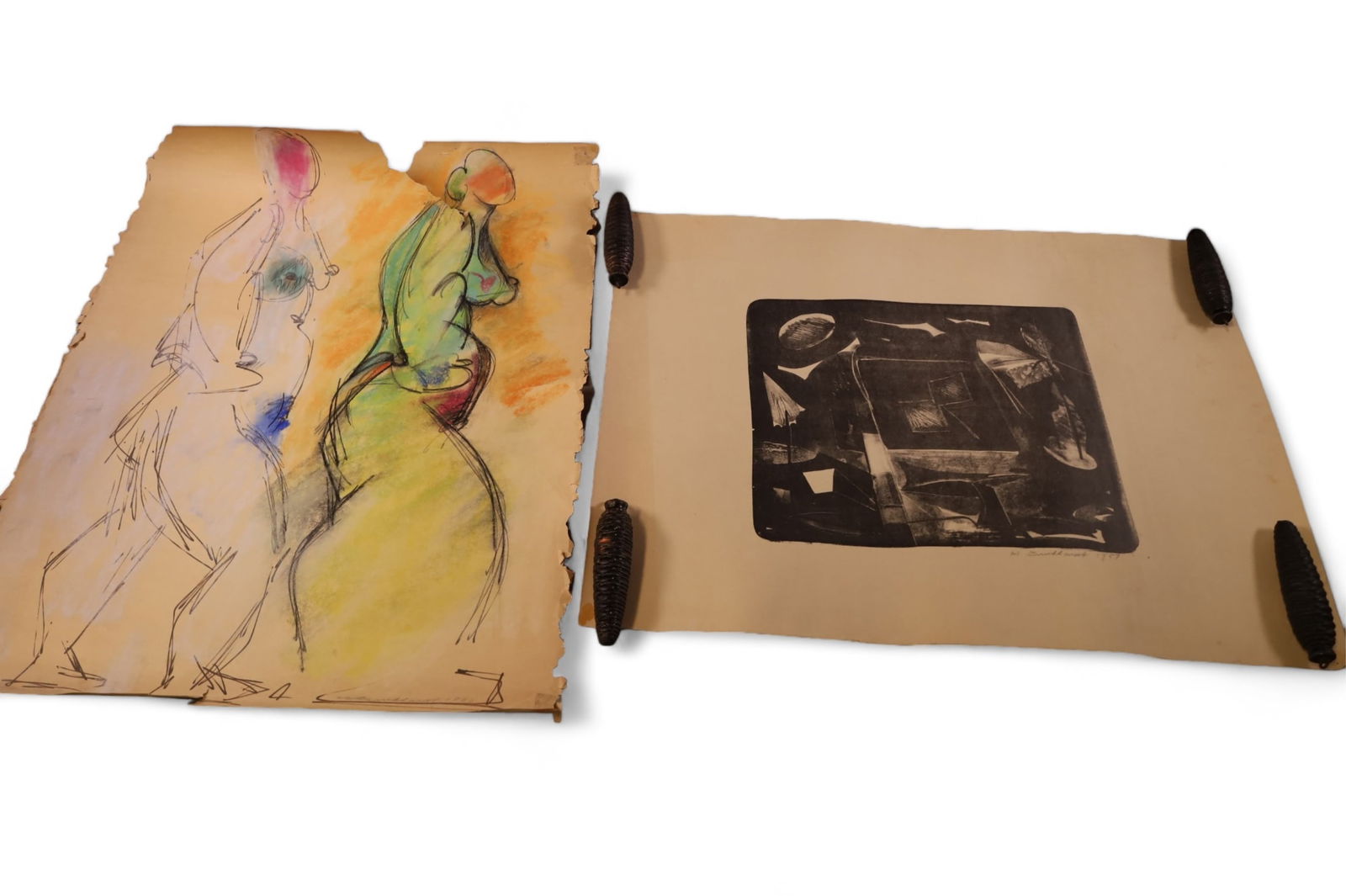 HANS BURKHARDT ARTWORK: HANS BURKHARDT ARTWORK UNFRMAED ARTWORK, NUDE PASTEL, SIGNED LOWER RIGHT, DATED 1960, UNFRAMED AS IS CONDITION. & HANS BURKHARDT UNFRAMED PRINT.