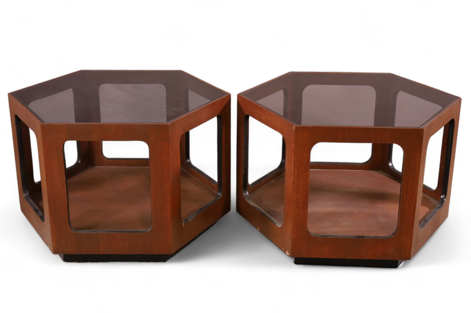 PAIR OF BROWN SALTMAN END TABLES (1 of 3)