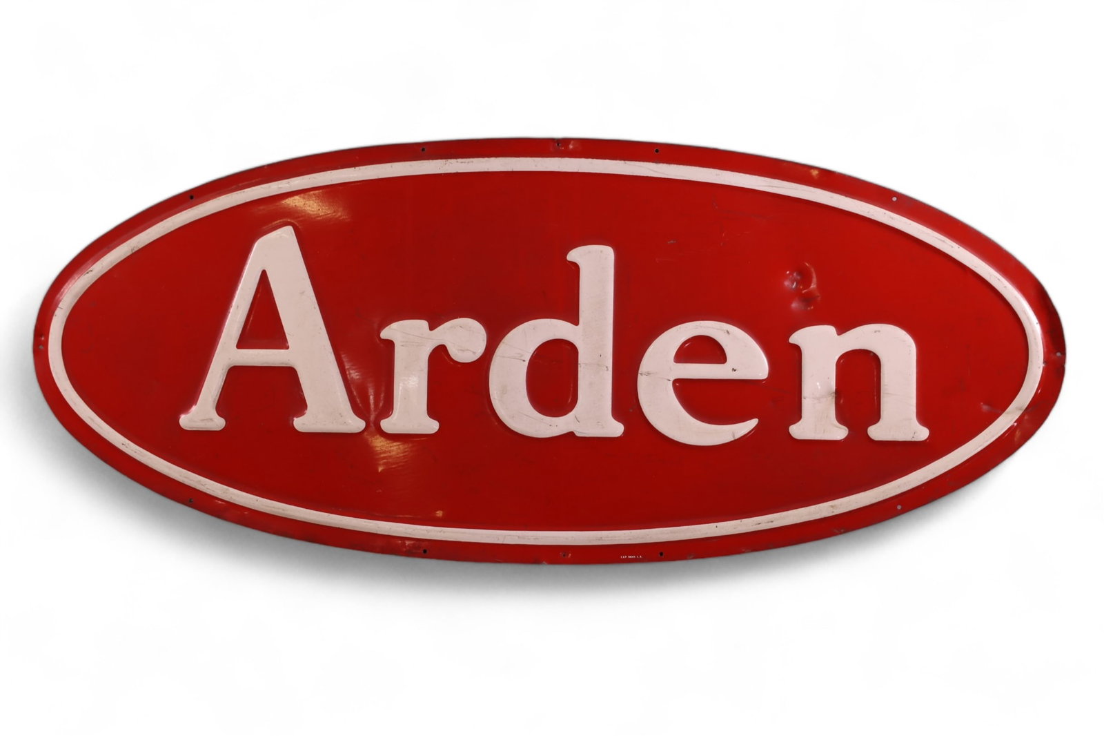 ARDEN TIN SIGN: ARDEN TIN SIGN LARGE SST ARDEN SIGN, EMBOSSED, 35 1/2" x 14 1/2"
