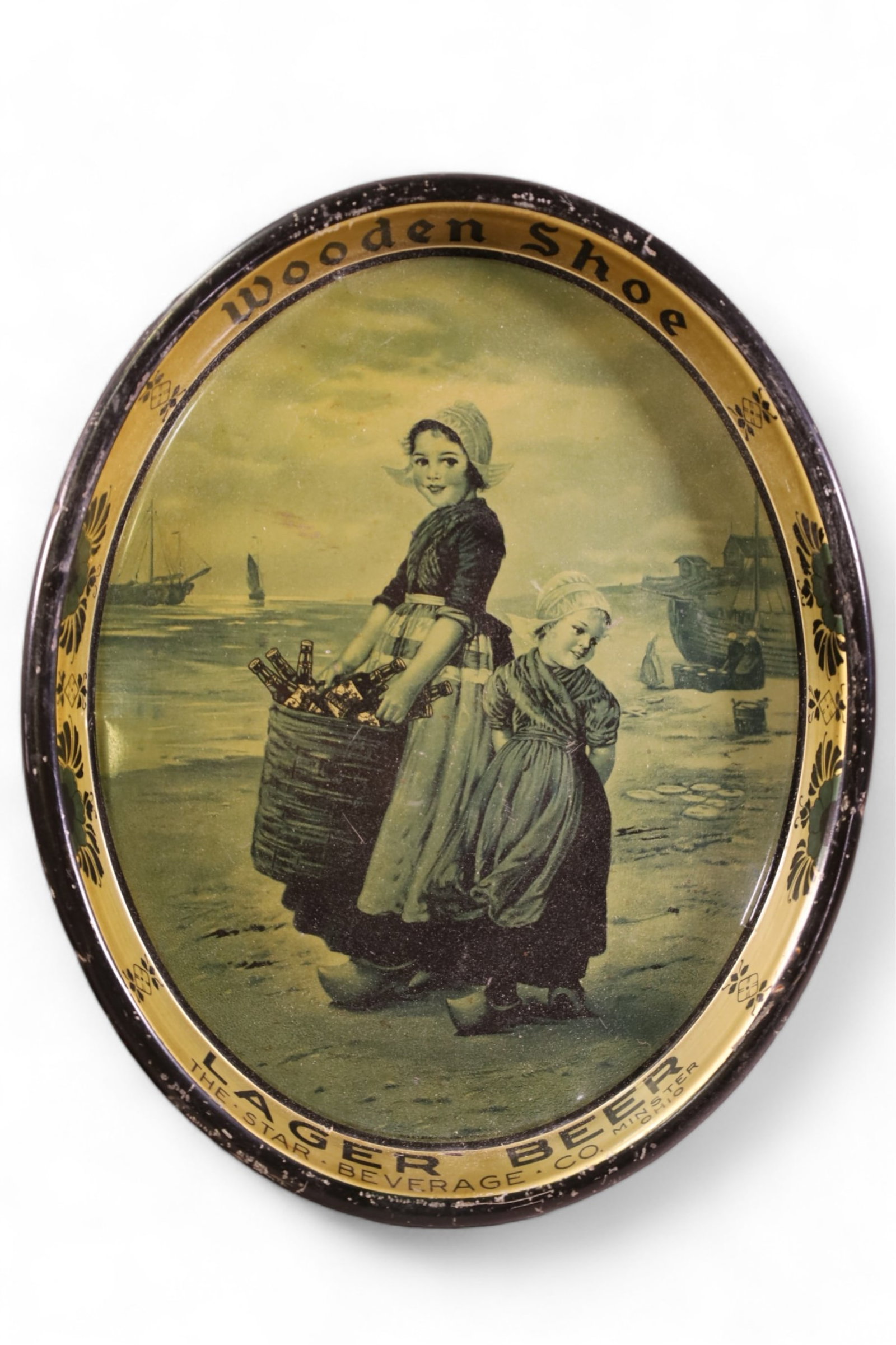 WOODEN SHOE BEER TRAY: WOODEN SHOE BEER TRAY ADVERTISING BEER TRAY, WOODEN SHOE LAGER BEER, STARBEVERAGE CO. MINSTER OHIO. 12" x 15"
