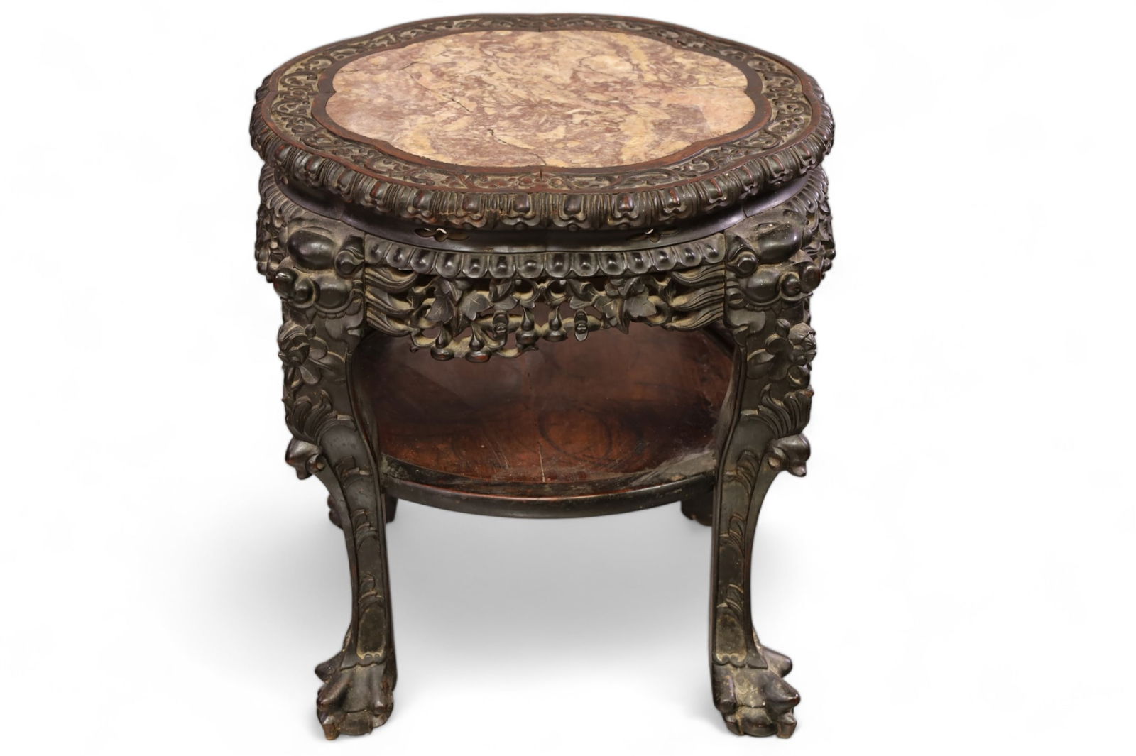 HIGHLY CARVED CHINESE MARBLE TOP SIDE TABLE (1 of 3)