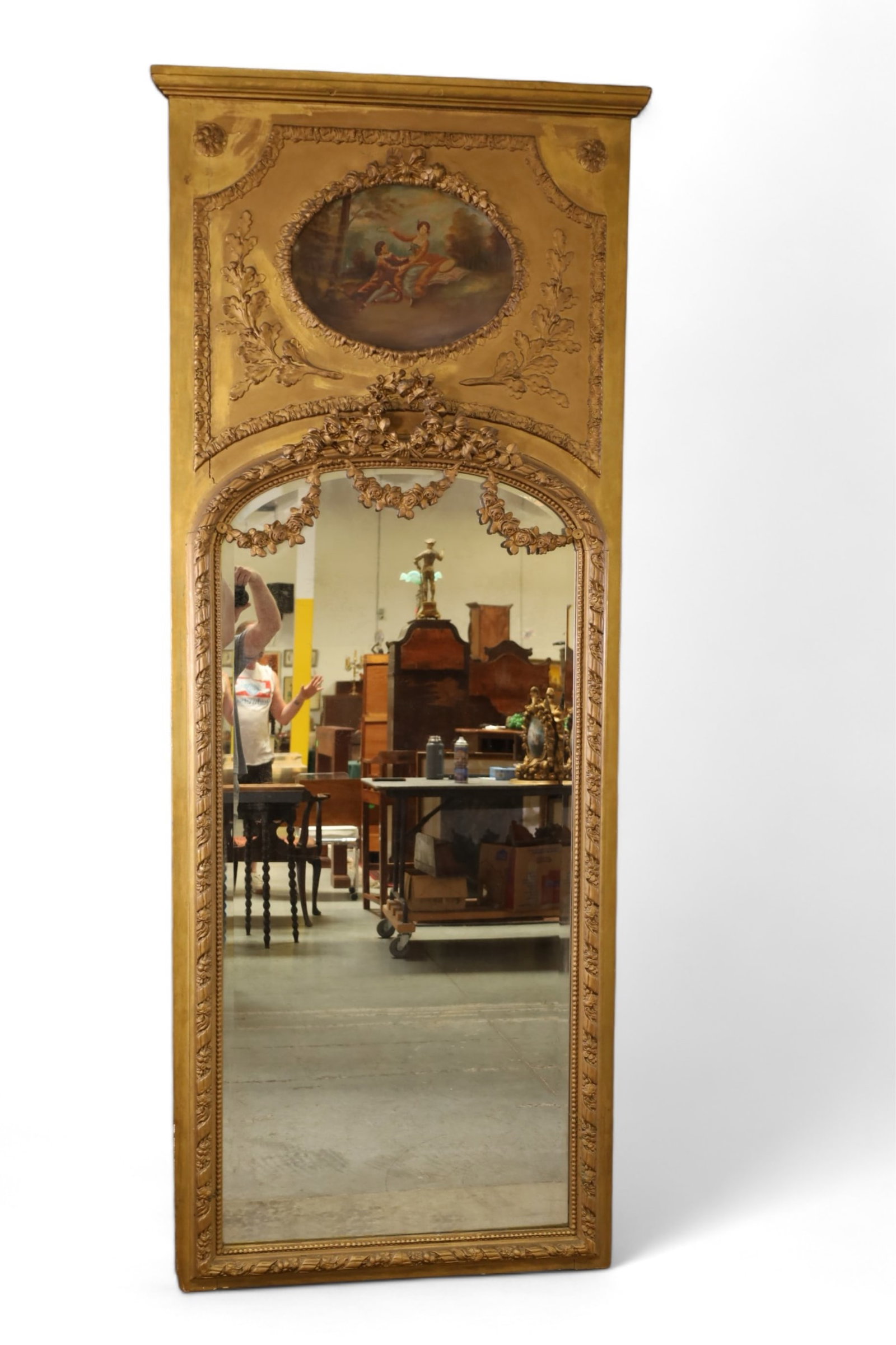 LARGE ANTIQUE FRENCH TRUMEAU MIRROR (1 of 4)