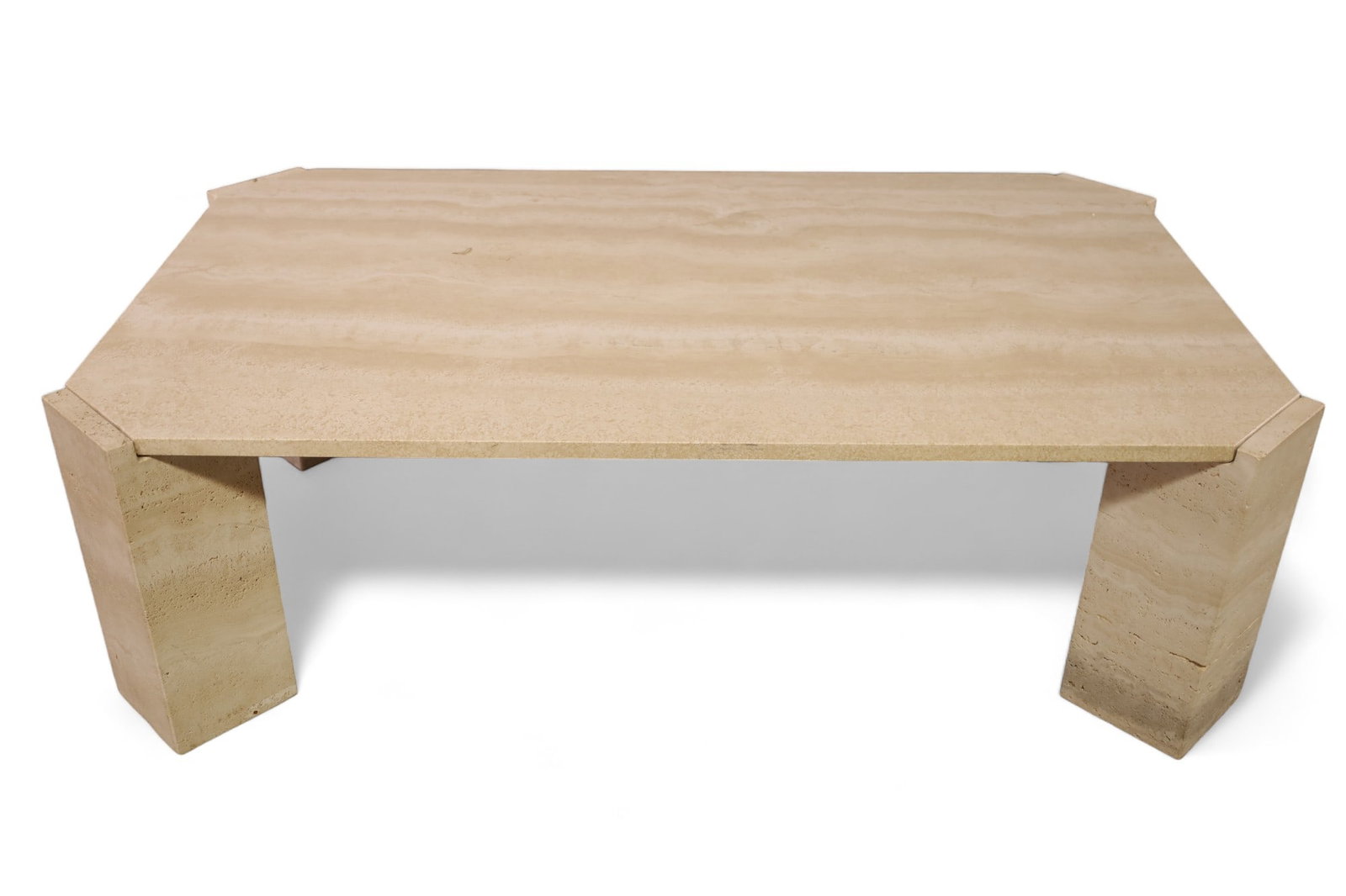 MARBLE TOP TRAVERTINE BASE COFFEE TABLE (1 of 3)