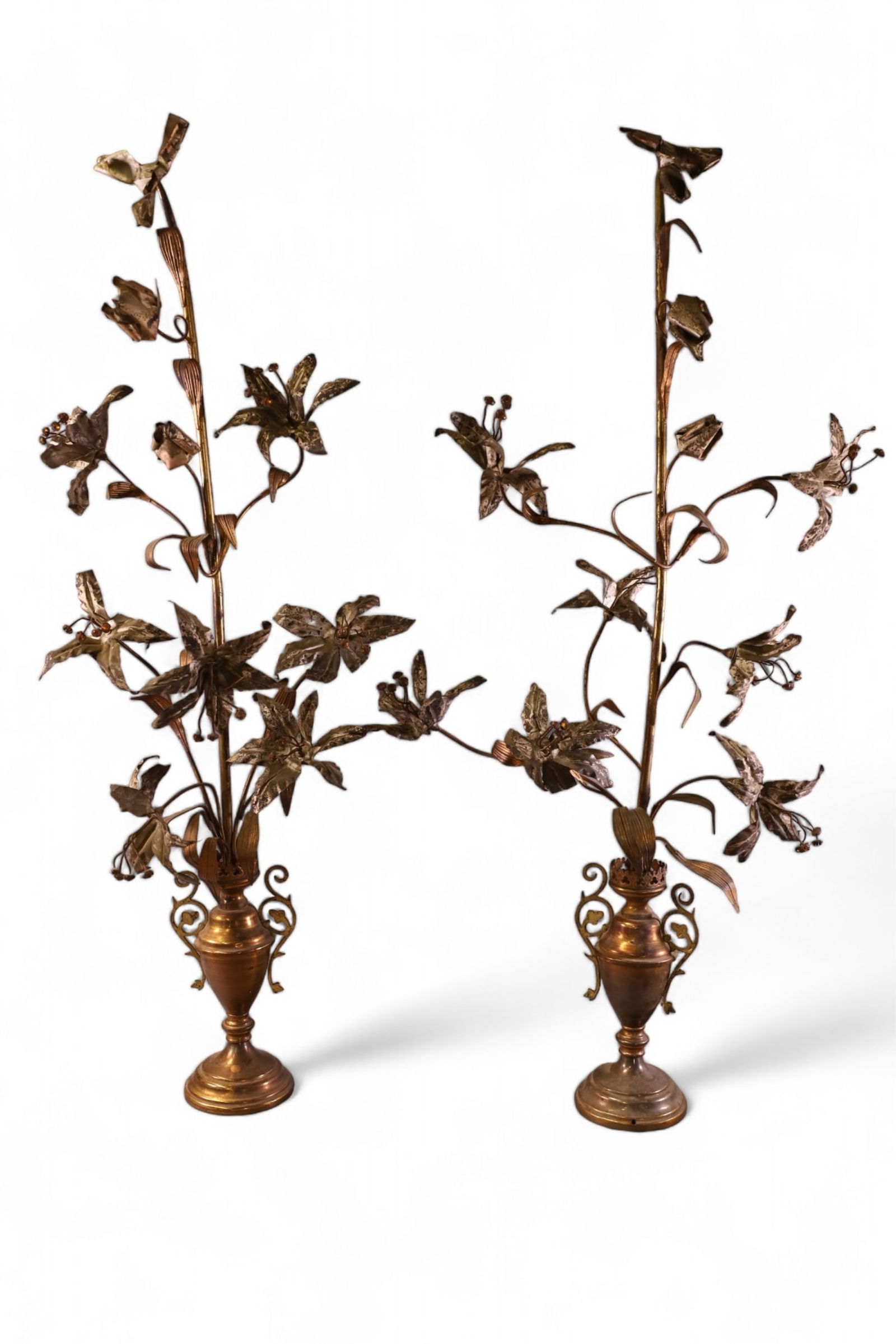 PAIR OF VICTORIAN GILT METAL MANTLE URNS (1 of 3)