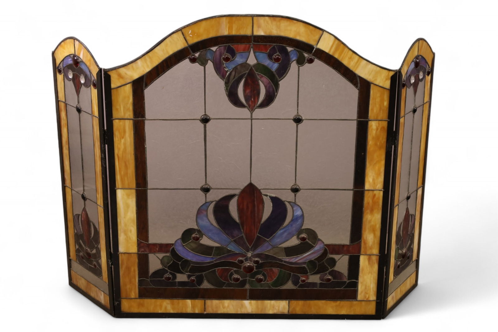 LEADED GLASS FIREPLACE SCREEN (1 of 1)