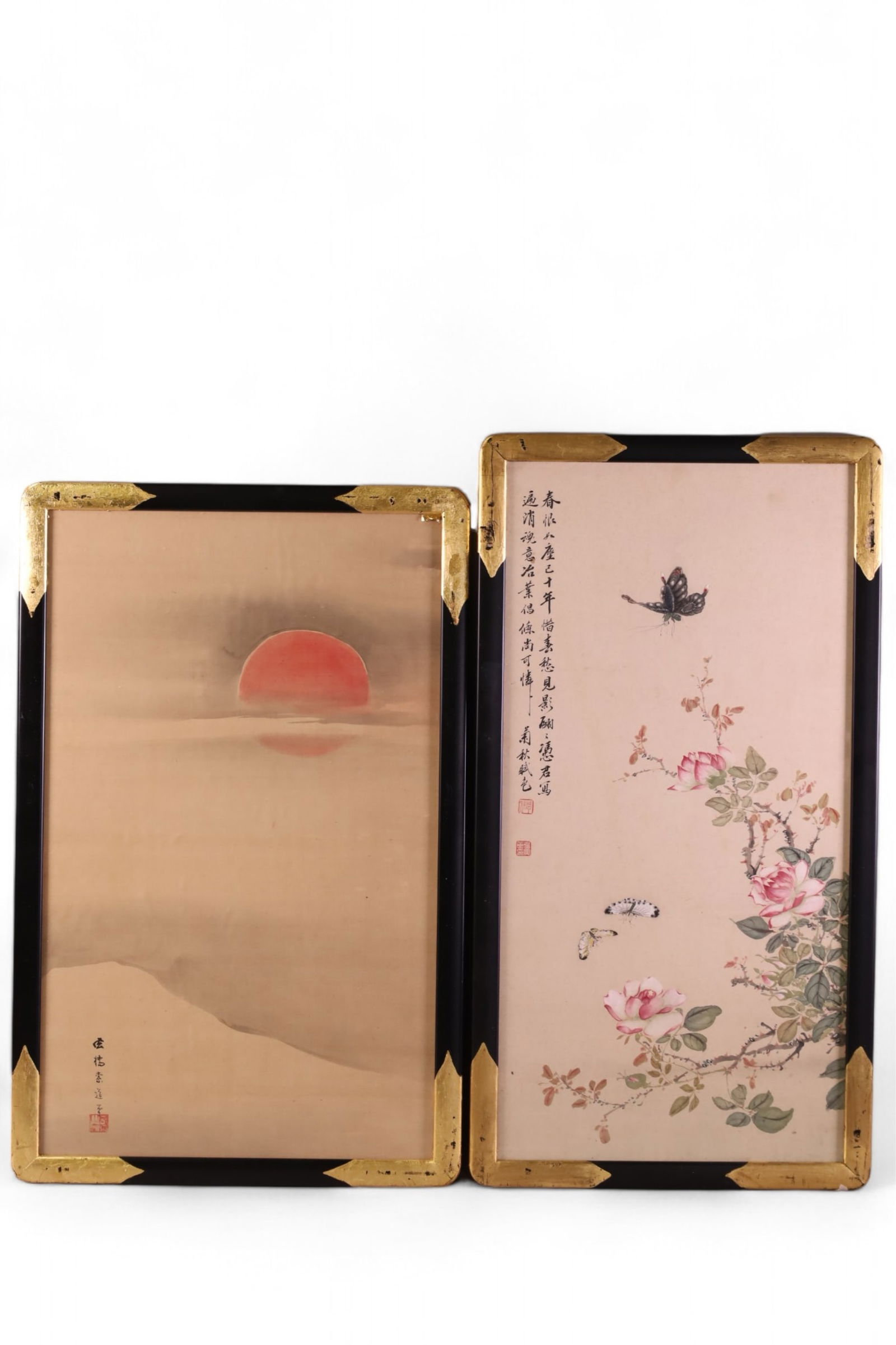 2 ASIAN FRAMED WATERCOLOR SCROLLS (1 of 5)