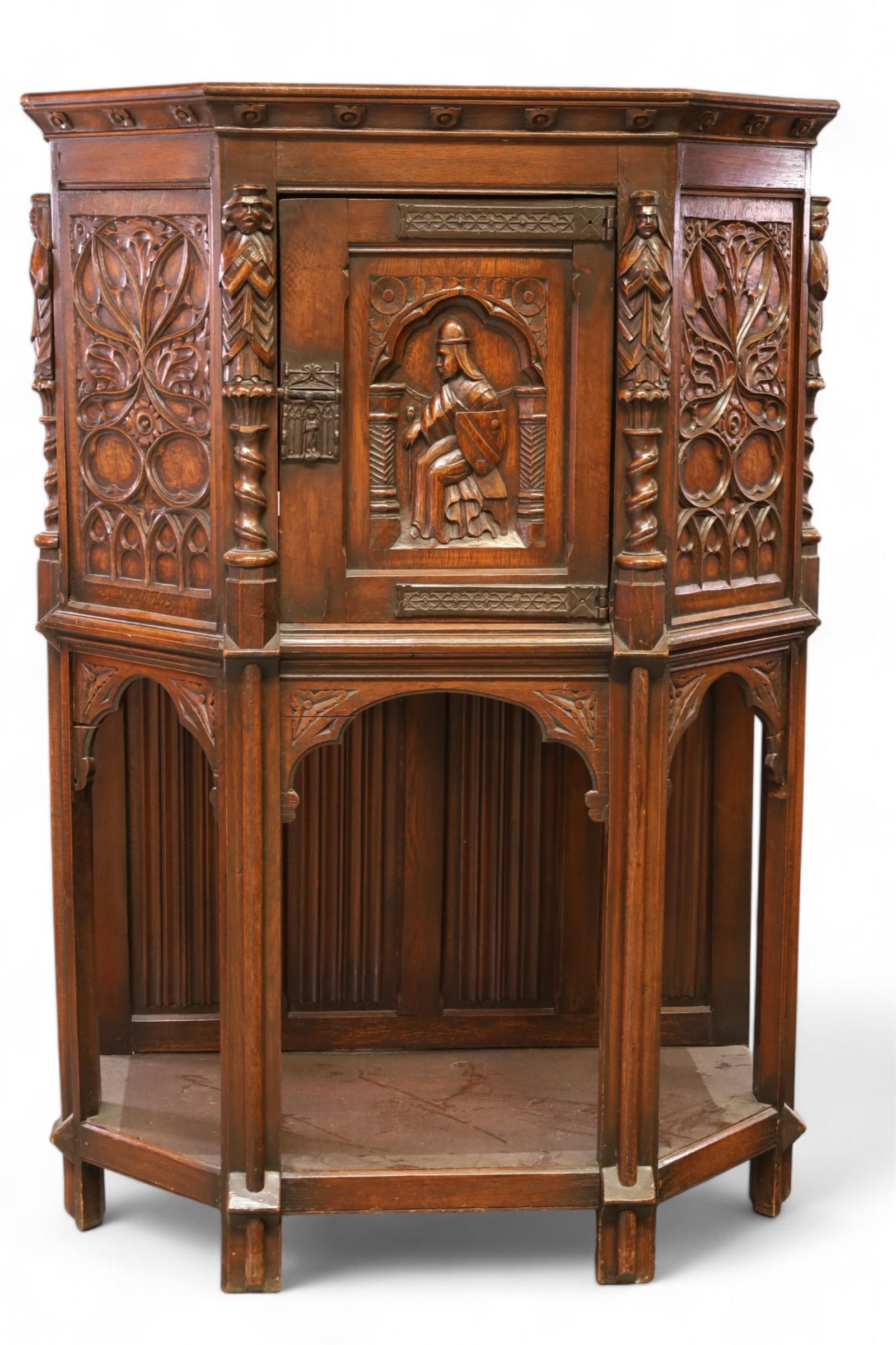 1900'S HIGHLY CARVED GOTHIC HALL CABINET (1 of 3)