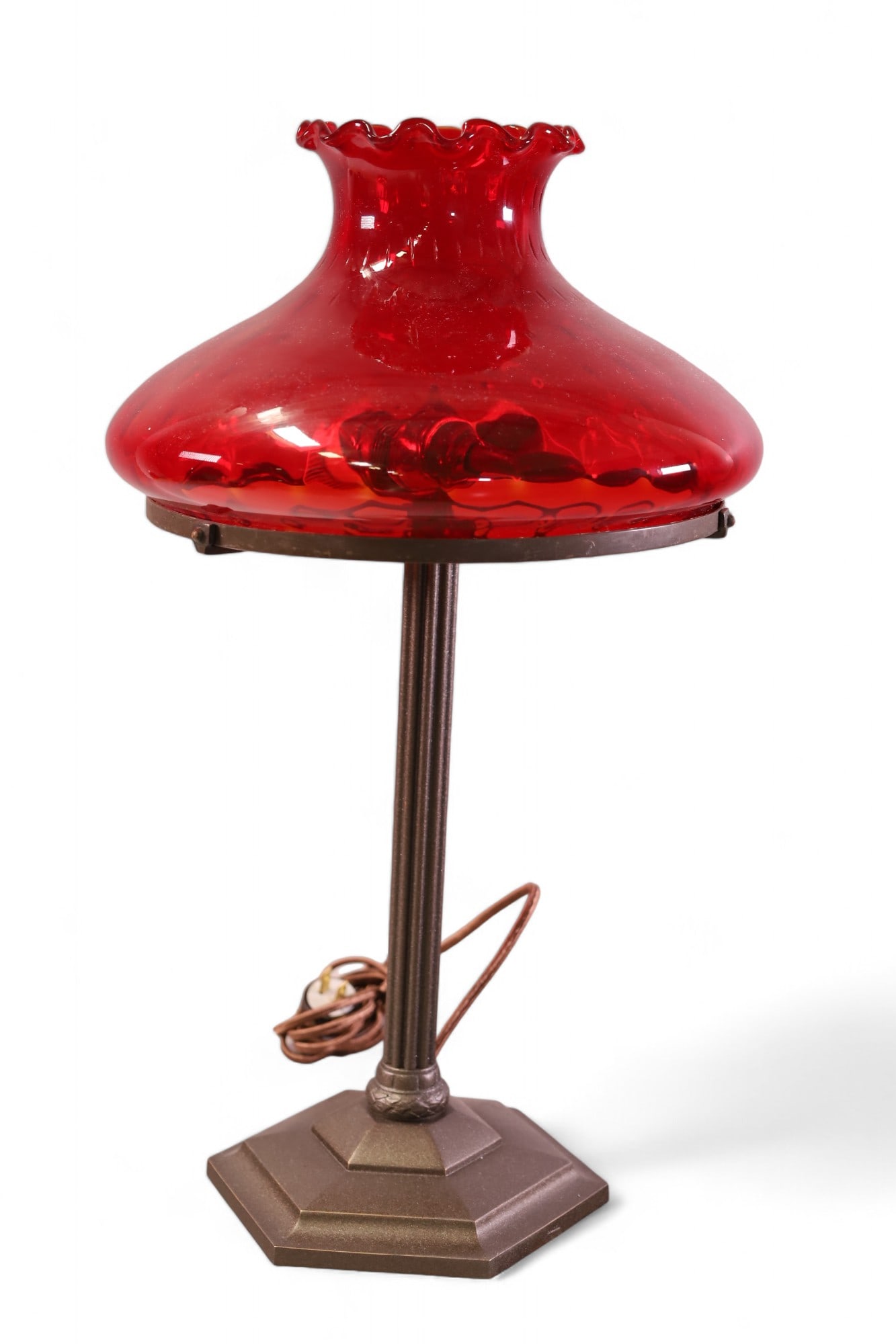 TABLE LAMP W/ RUBY GLASS SHADE (1 of 2)