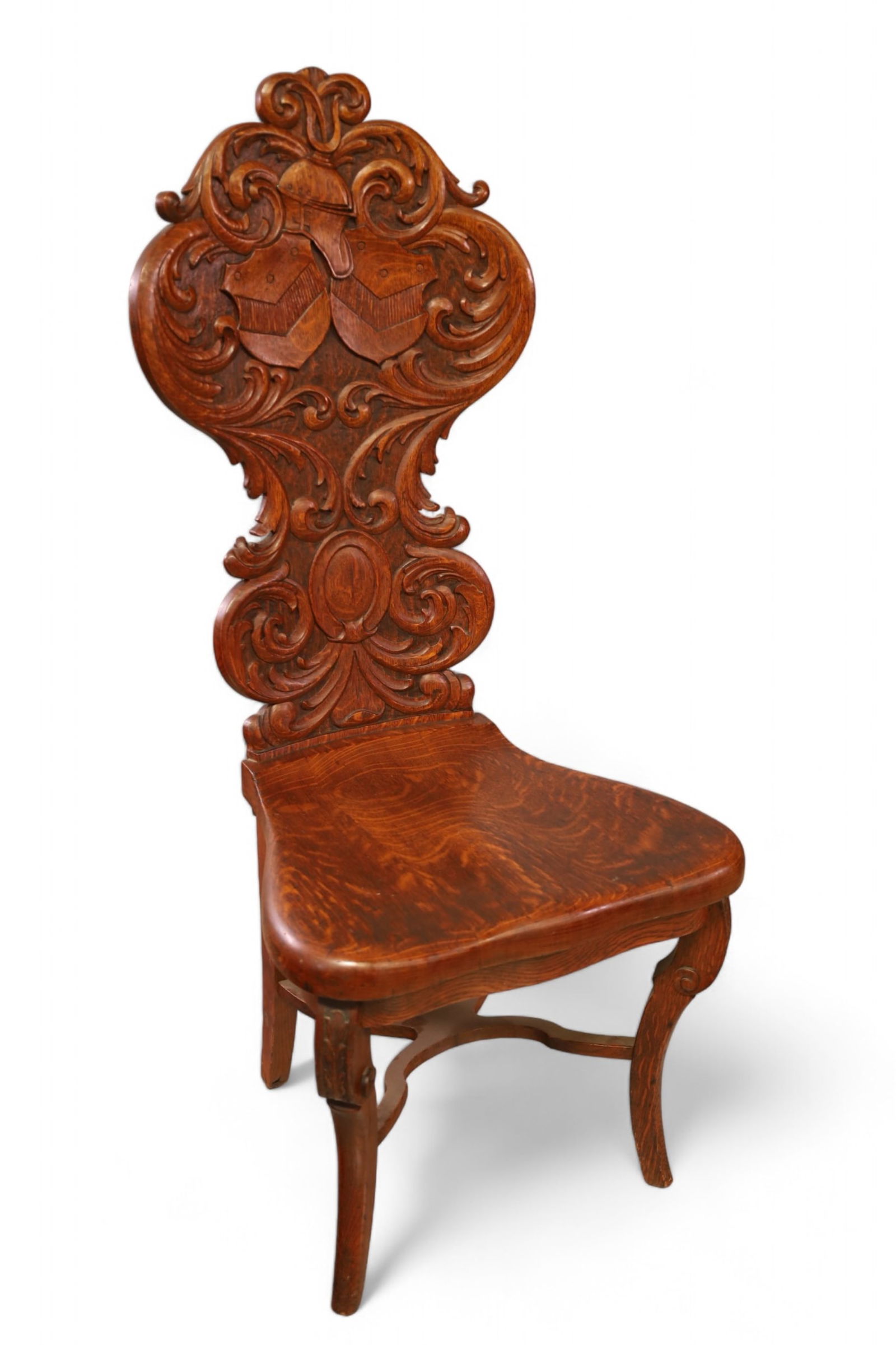 HIGHLY CARVED AMERICAN OAK HALL CHAIR (1 of 4)