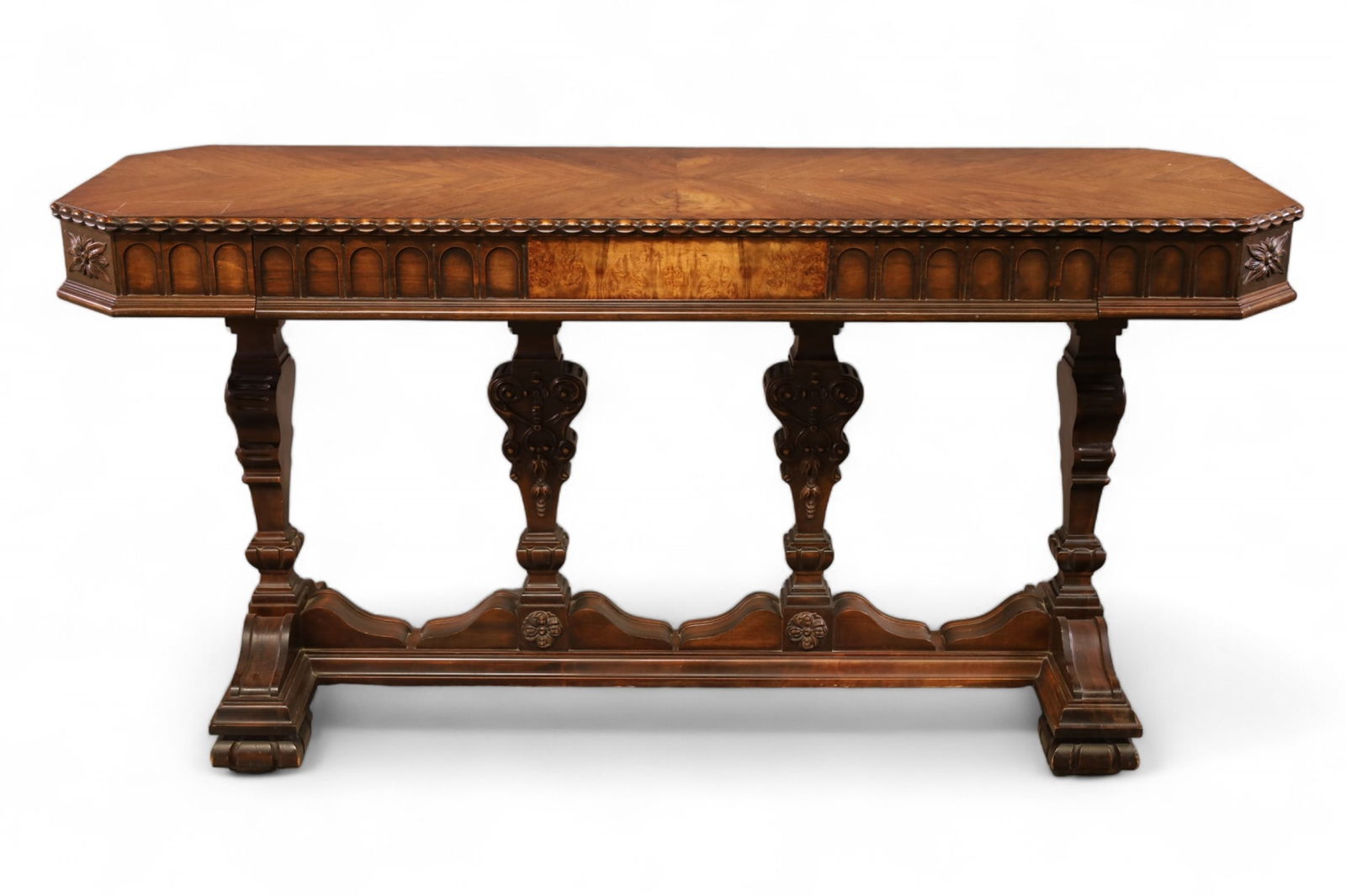 1920'S WALNUT SPANISH STYLE LIBRARY TABLE (1 of 4)