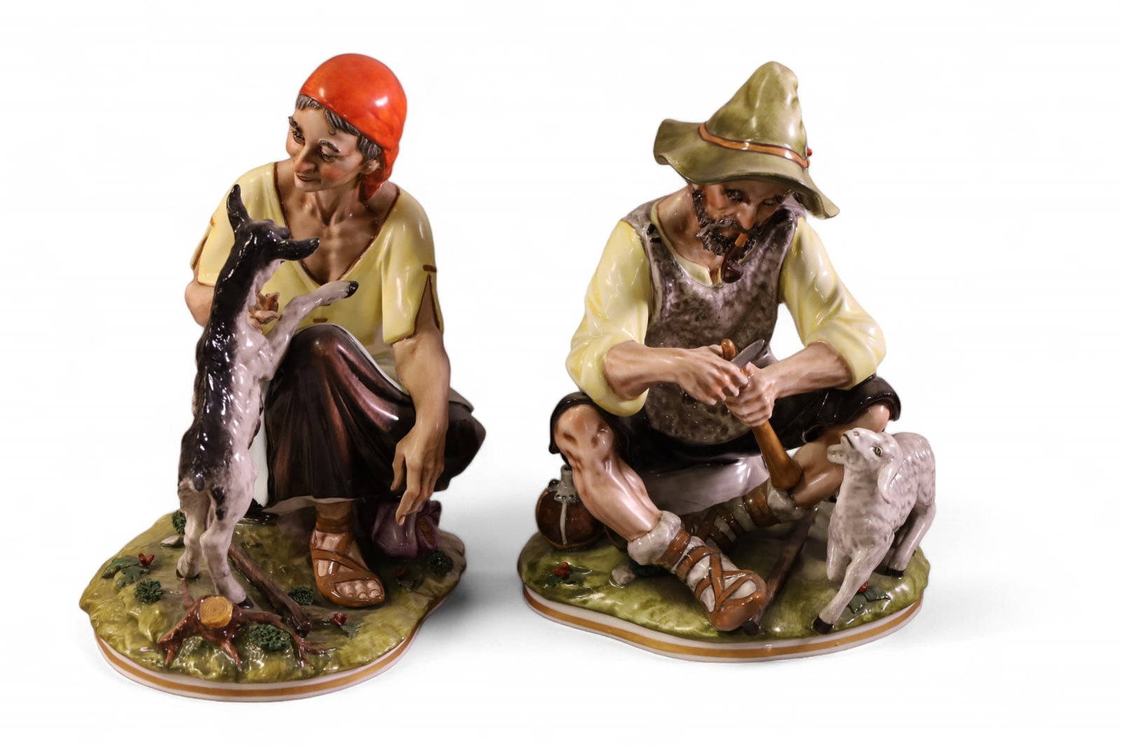 PAIR OF DRESDEN SANDIZELL HOFFNER FIGURES: LARGE PORCELAIN FIGURES, HAND PAINTED. MARKED DRESDEN. 10" H.
