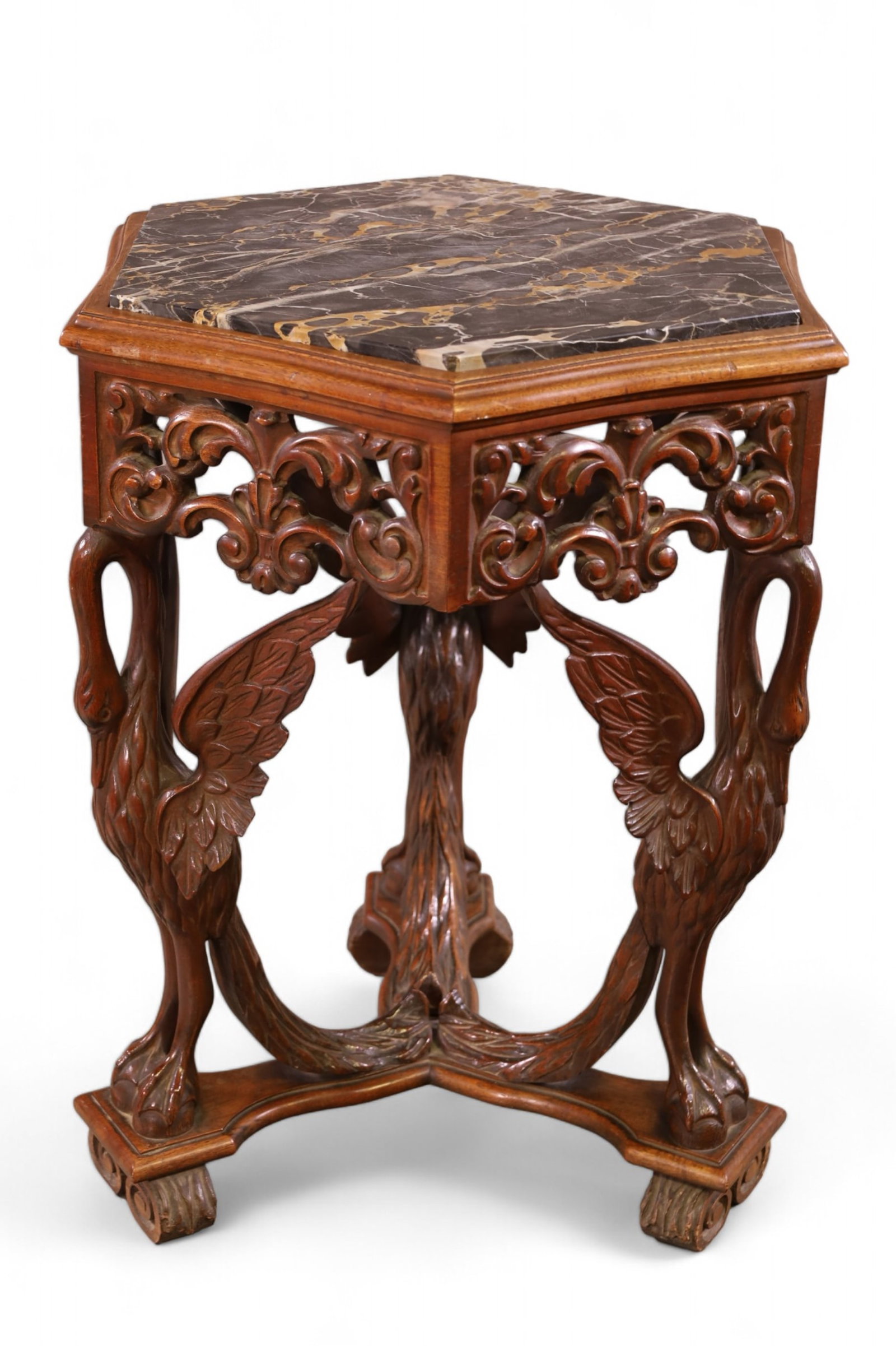 1920'S CARVED HEXAGON MARBLE TOP SIDE TABLE (1 of 3)