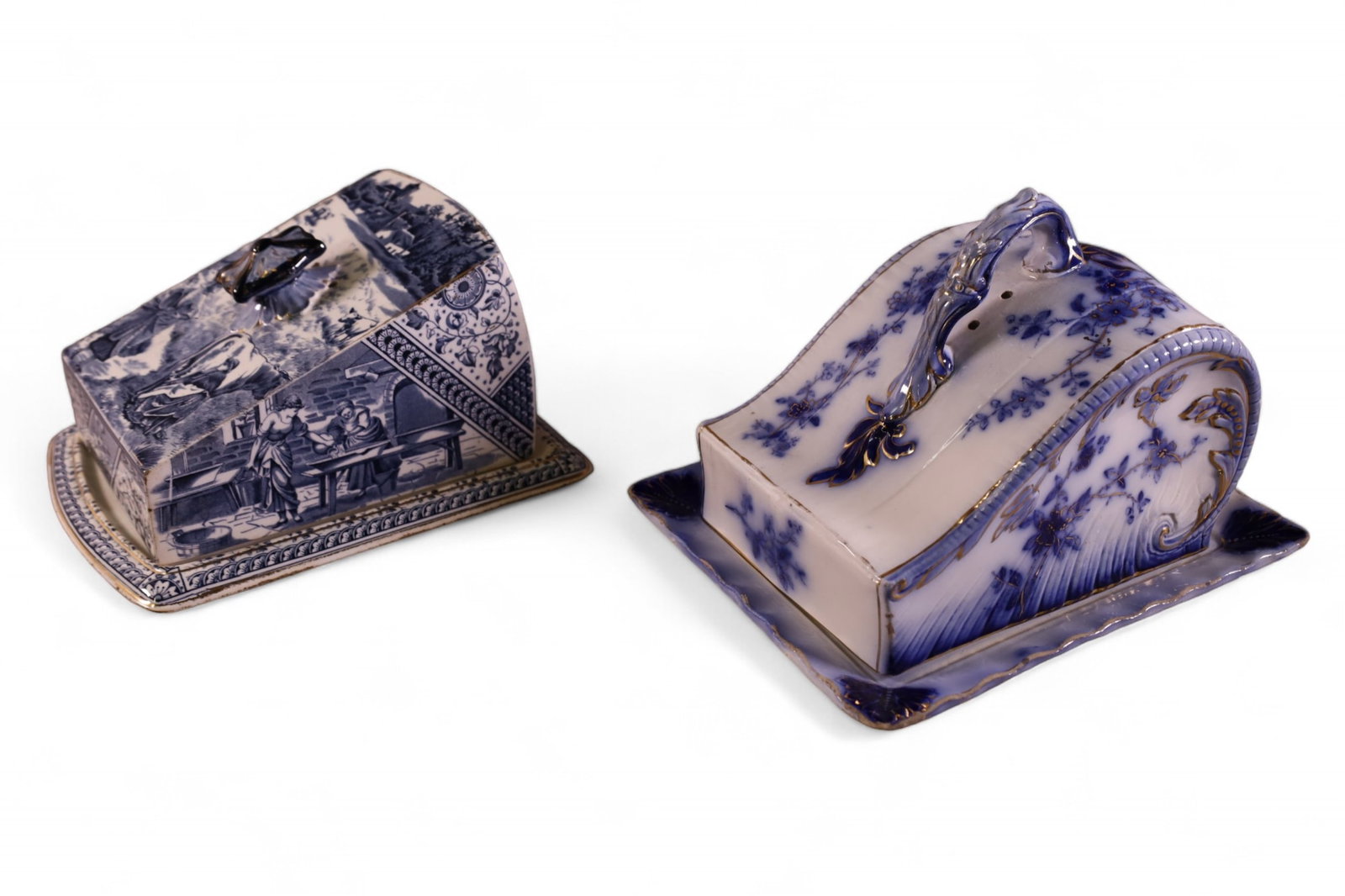 2 ANTIQUE BLUE & WHITE PORCELAIN COVERED BUTTERS (1 of 3)