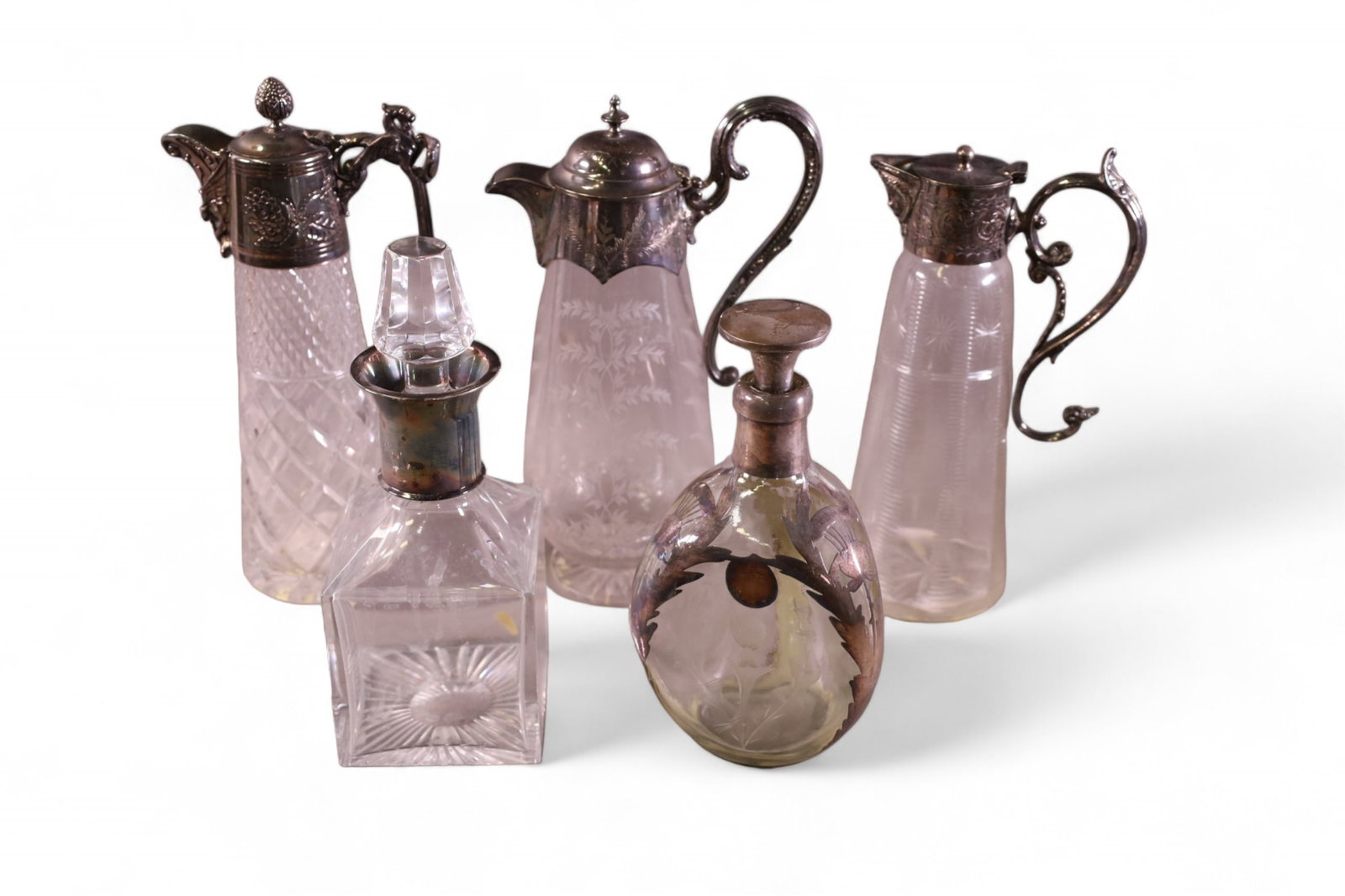 5 ANTIQUE GLASS DECANTERS & PITCHERS (1 of 3)