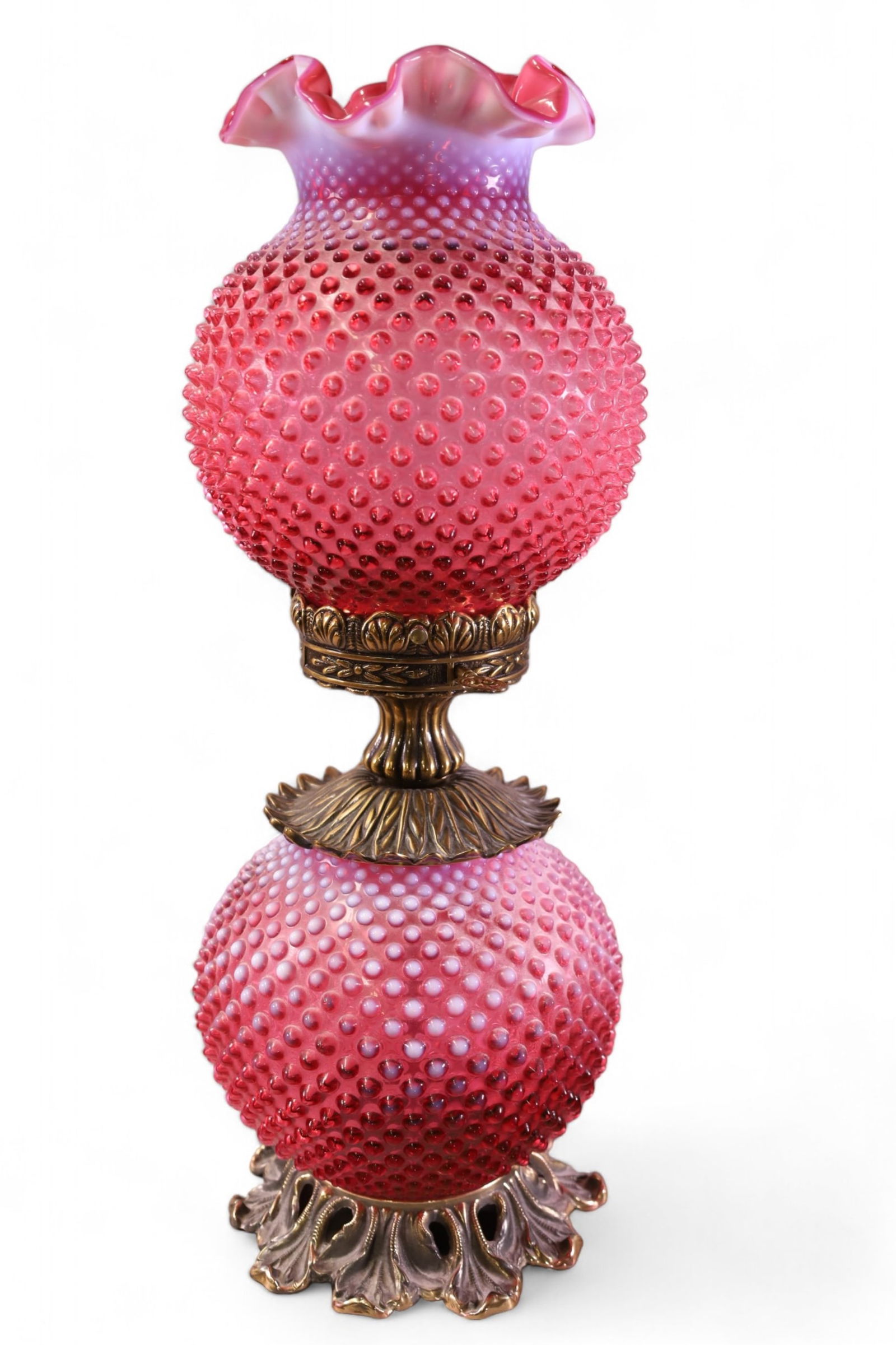 FENTON CRANBERRY OPALESCENT OIL LAMP (1 of 1)