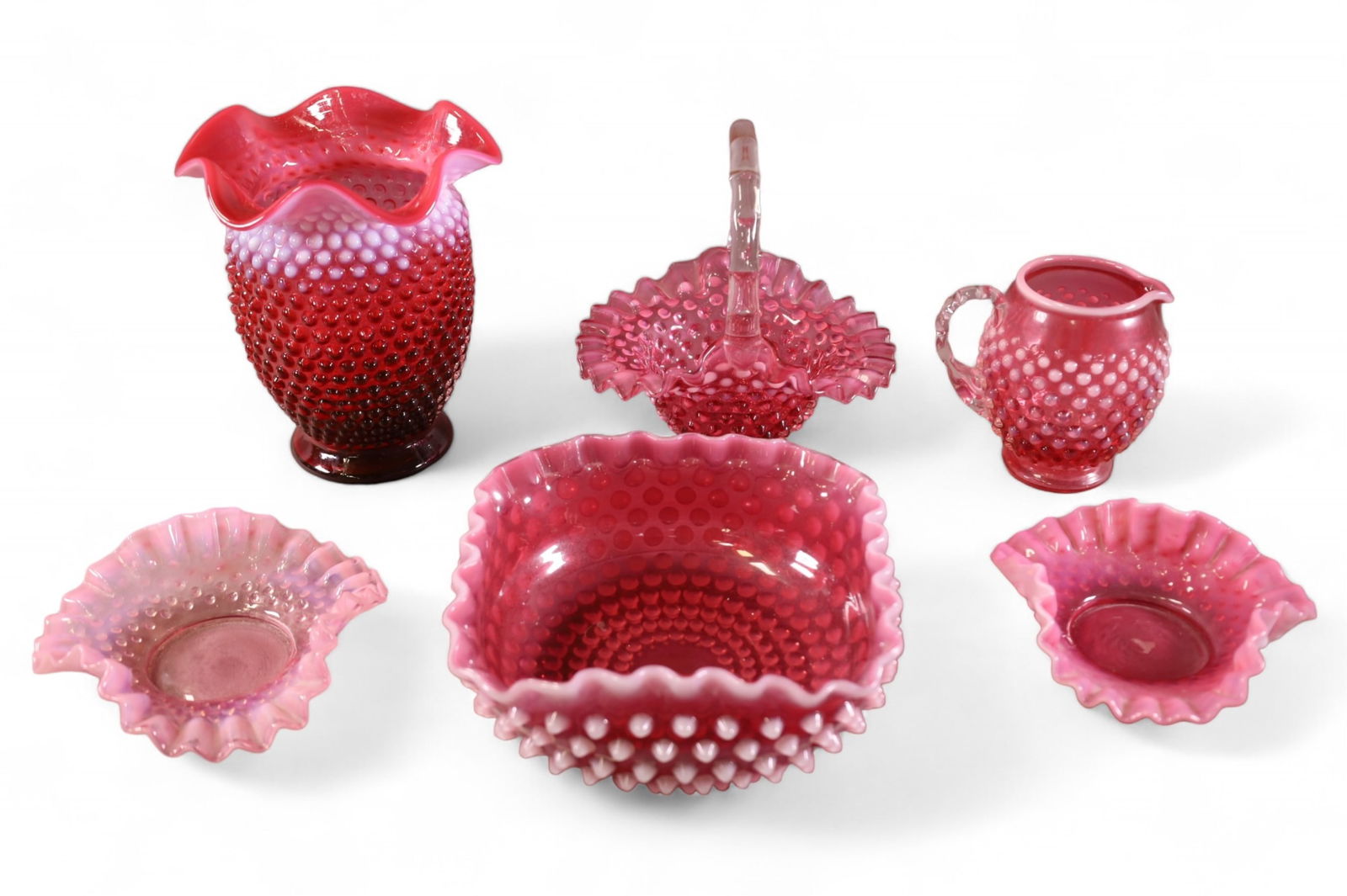 6 PIECES OF CRANBERRY HOBNAIL GLASS (1 of 4)