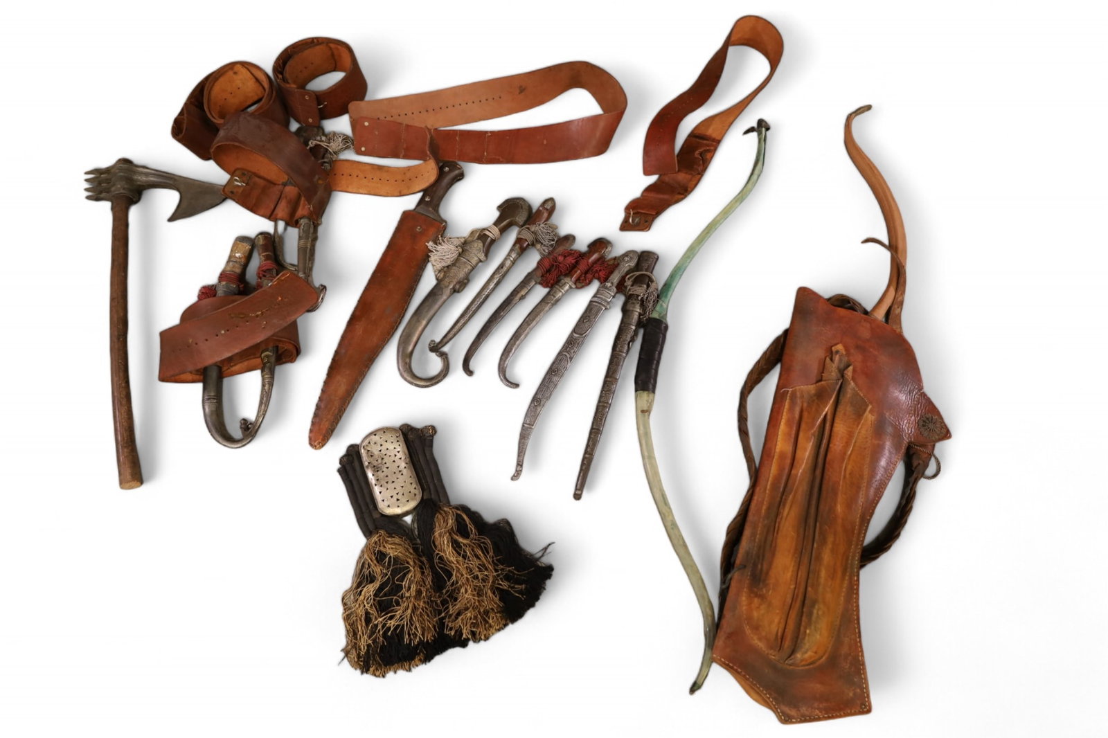 LARGE LOT OF MEDIEVAL PROPS: MEDIEVAL PROPS FROM MEDIEVAL TIMES, MOSTLY WEAPONS, AND BELTS. THIS ITEM EXCEEDS SIZE LIMITATIONS FOR IN HOUSE SHIPPING, MUST BE SHIPPED VIA 3rd PARTY GROUND SHIPPER OR PICKED UP IN HOUSE.