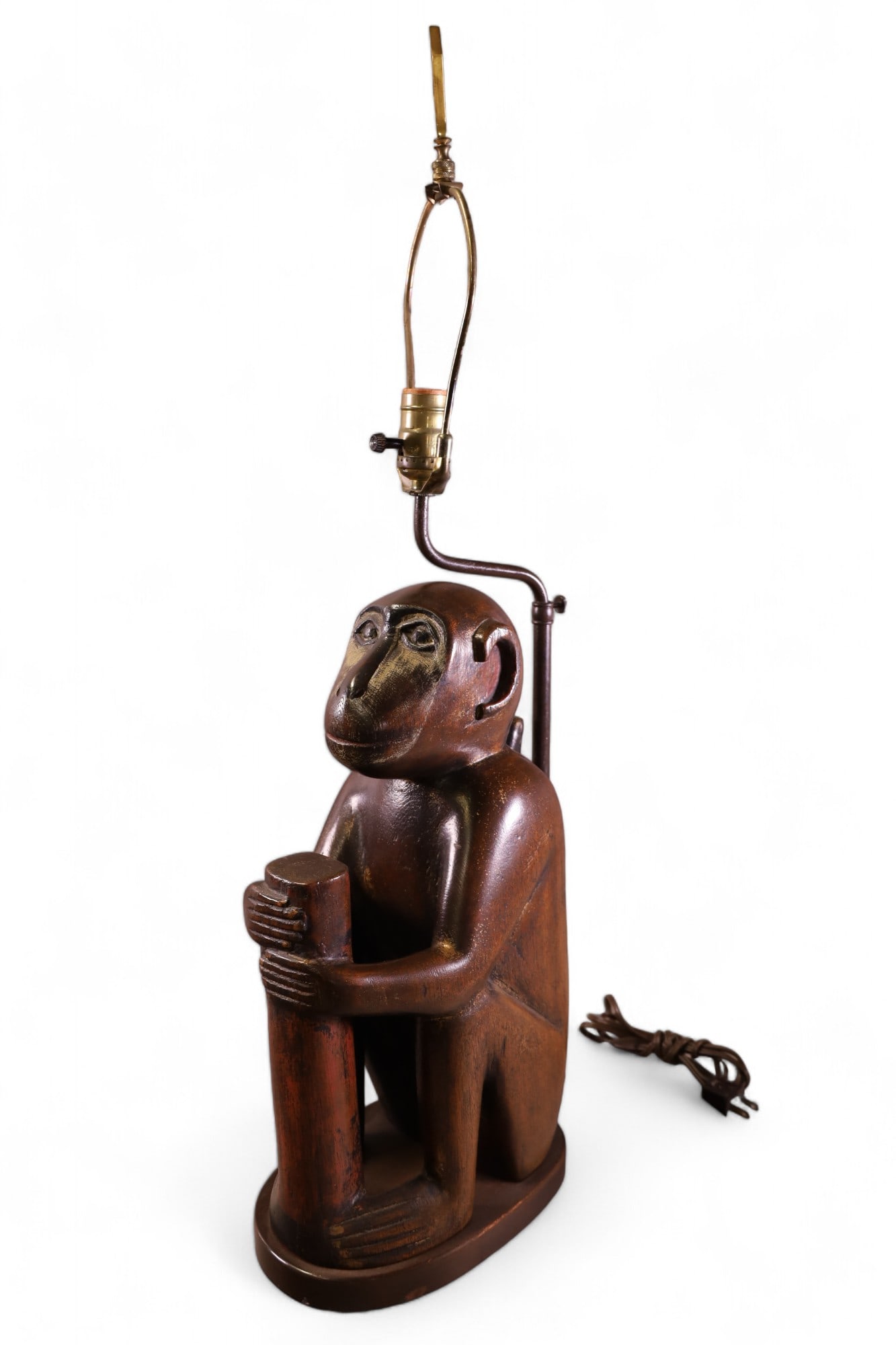 CARVED WOODEN MONKEY LAMP (1 of 2)
