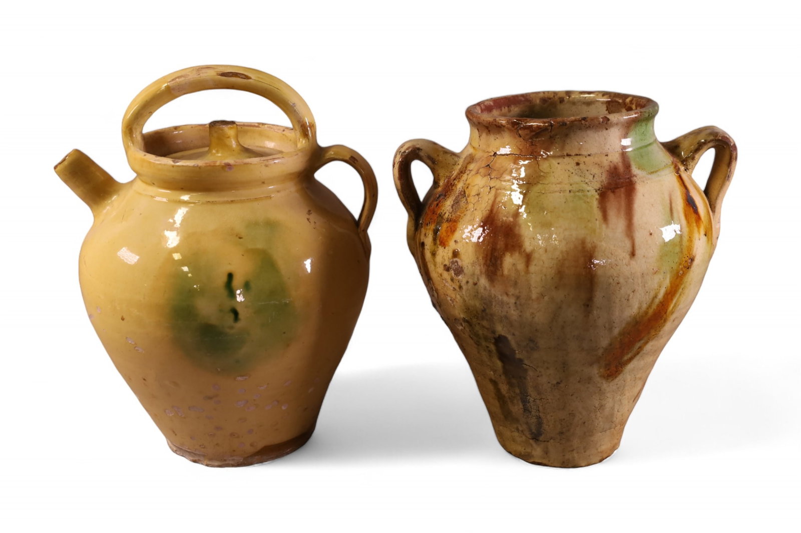 2 PIECES OF LARGE FRENCH POTTERY: 2 PIECES OF LARGE ANTIQUE FRENCH POTTERY, SOME CHIPS. 12 1/2" H