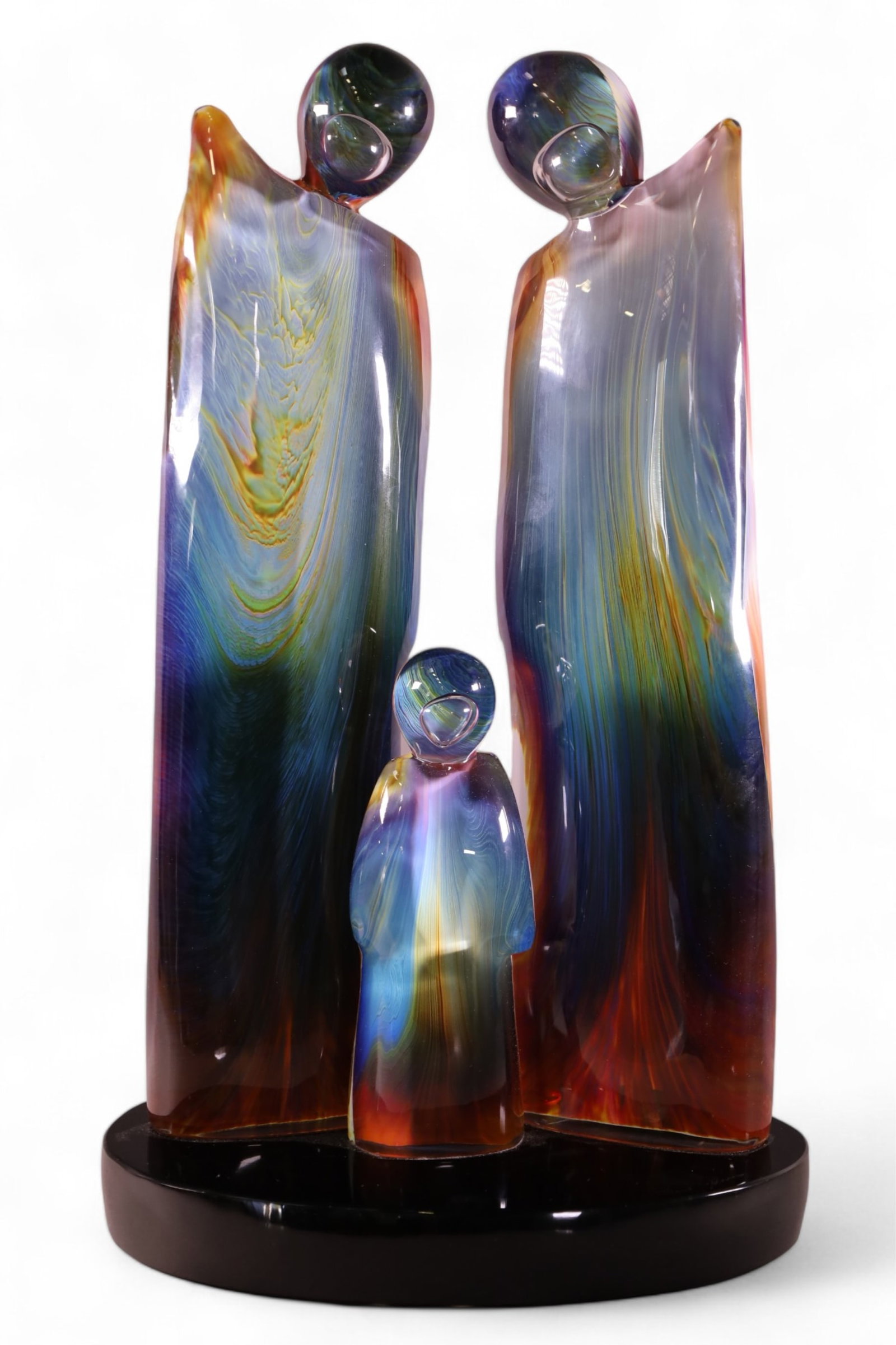 DINO ROSEN MURANO "WALKING" SCULPTURE: HAND BLOWN MURANO SCULPTURE, BY DINO ROSEN, TITLED "WALKING, (FAMILY)" SIGNED. 24 3/4" H. THIS ITEM EXCEEDS SIZE LIMITATIONS FOR IN HOUSE SHIPPING, IT MUST BE SHIPPED VIA 3rd PARTY GROUND SHIPPER OR P