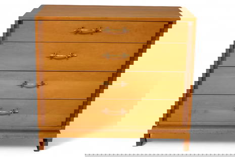 VAN KEPPEL AND GREEN FOUR DRAWER CHEST: VAN KEPPEL AND GREEN FOR BROWN SALTMAN FOUR DRAWER CHEST, MINOR WEAR TO FINISH. MARKED IN DRAWER. 36" W x 19" D x 32" H. THIS ITEM EXCEEDS SIZE LIMITATIONS FOR IN HOUSE SHIPPING, IT MUST BE SHIPPED VI
