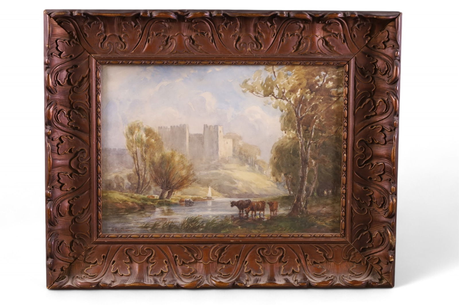 ANTIQUE CASTLE LANDSCAPE WATERCOLOR (1 of 4)