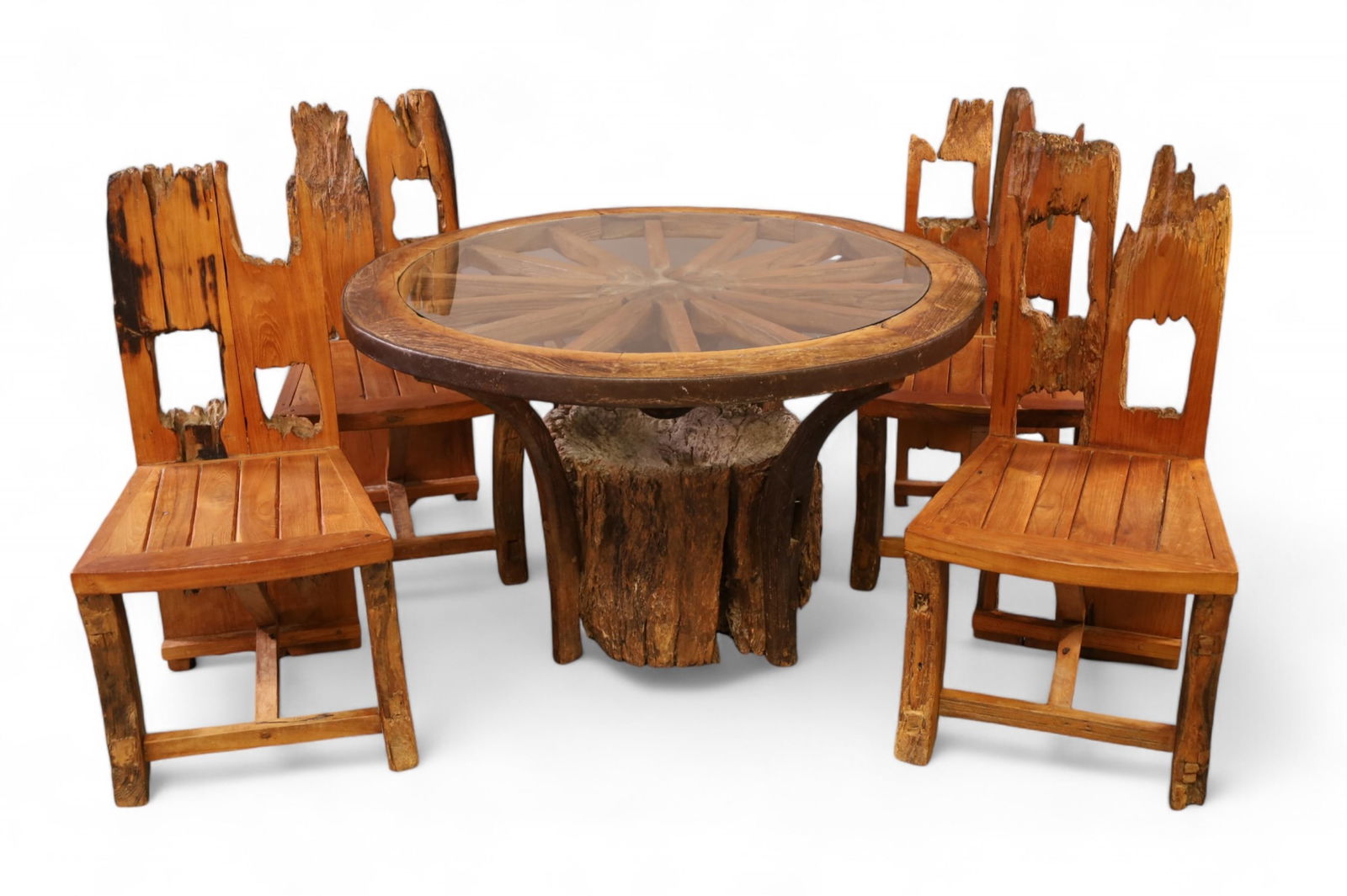 CUSTOM MADE WAGON WHEEL DINING TABLE & CHAIRS (1 of 5)