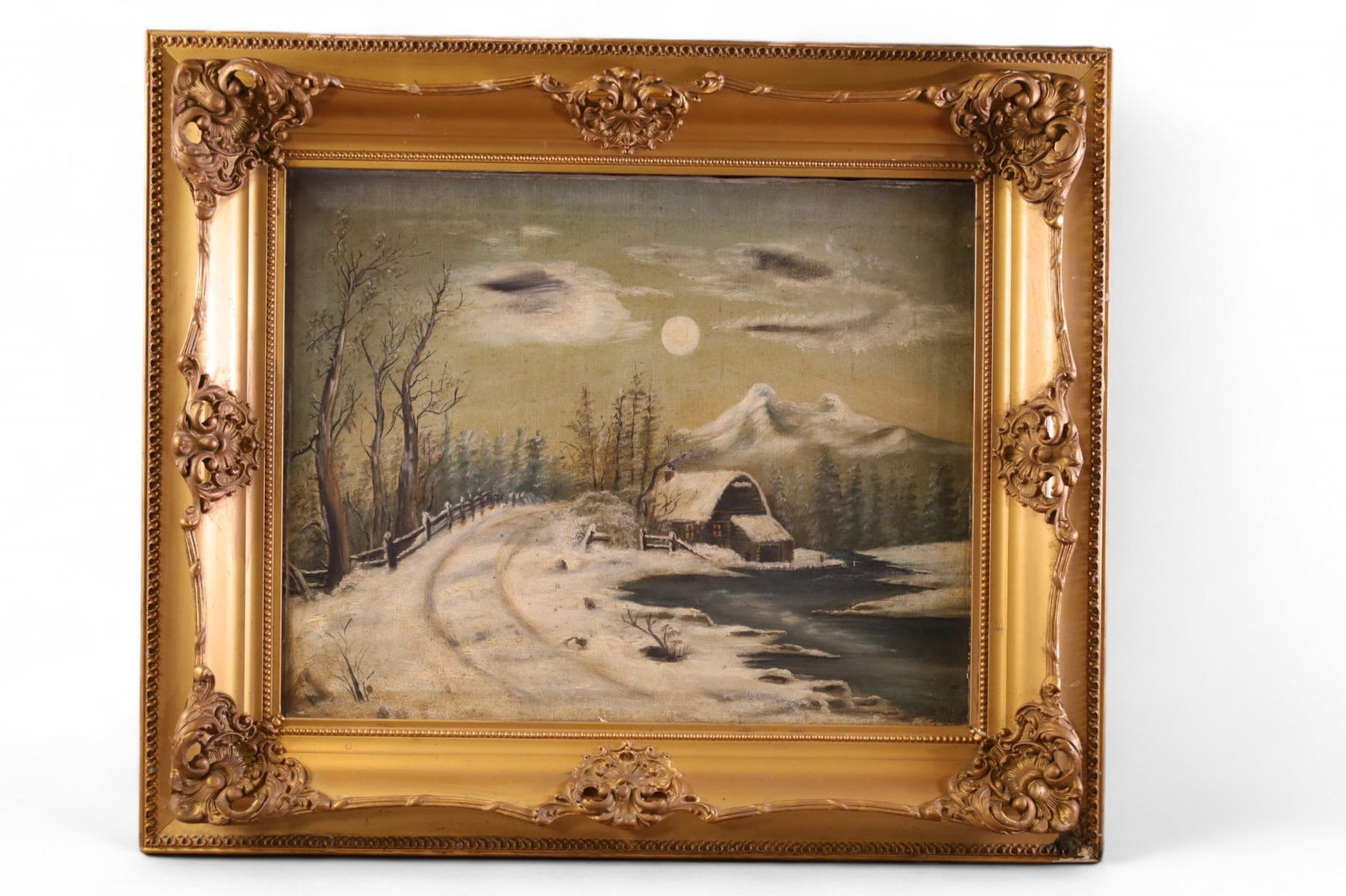 ANTIQUE WINTER SCENE OIL PAINTING (1 of 2)