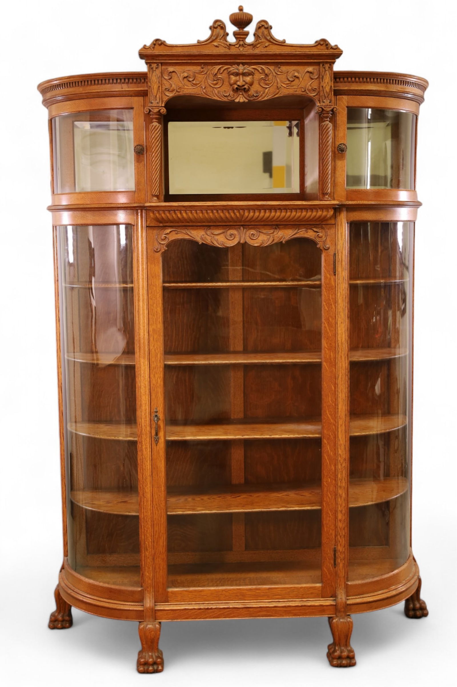 LARGE FANCY AMERICAN OAK CHINA CABINET (1 of 5)