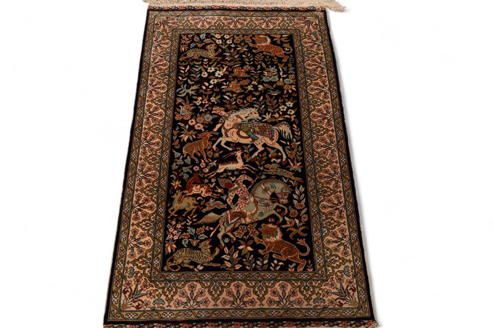 APPROX 4' x 2' 5" SILK PICTORAL RUG (1 of 4)