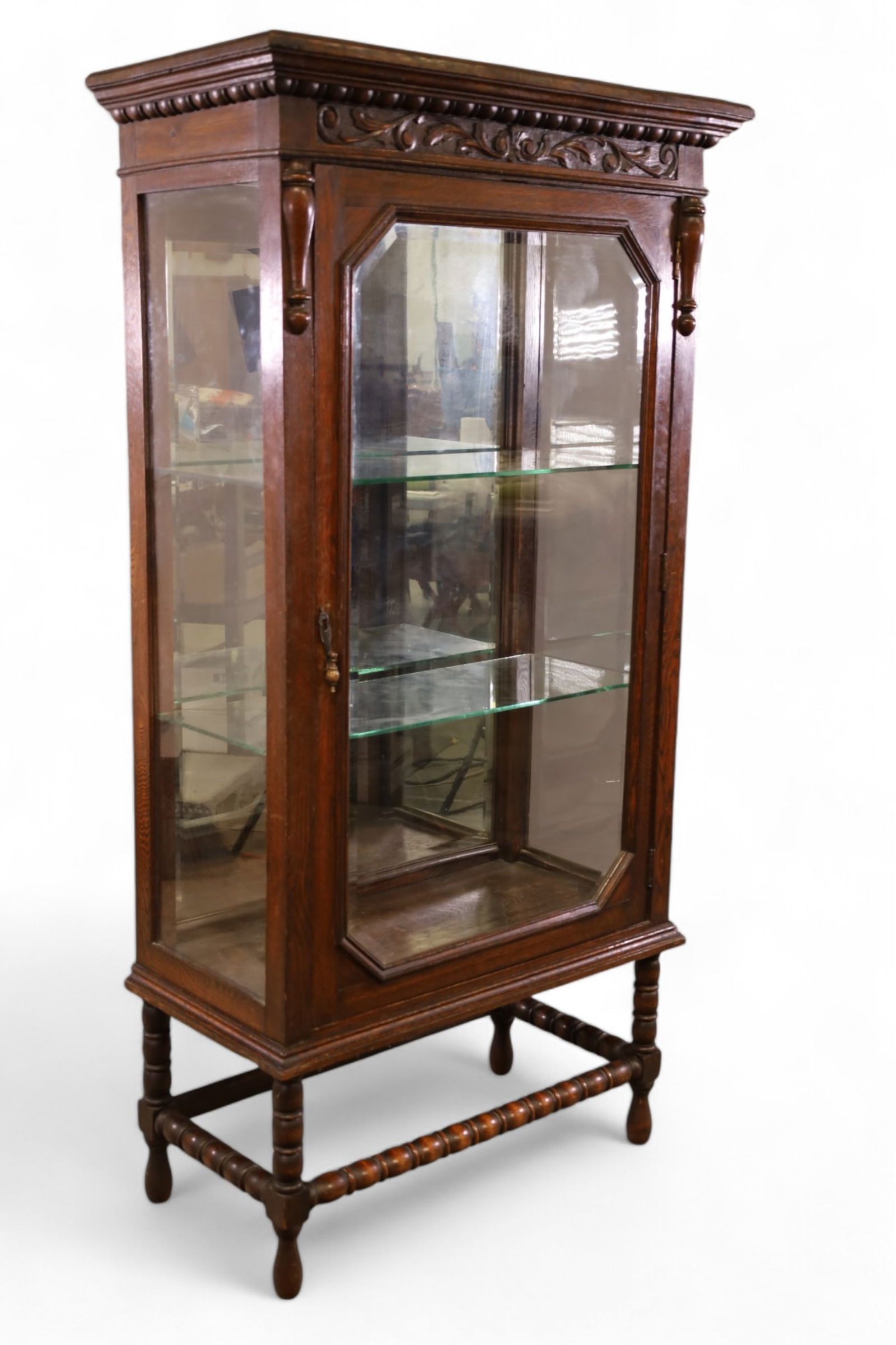 ANTIQUE OAK CURIO CABINET (1 of 3)