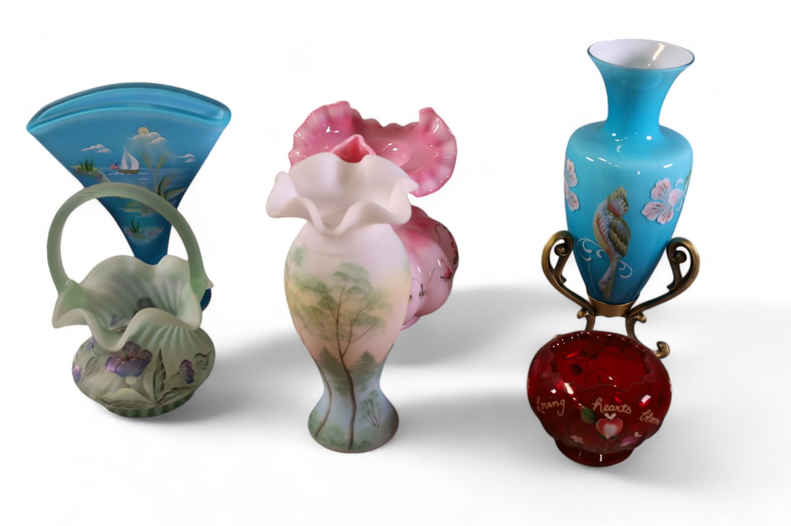 6 PIECES OF HAND PAINTED FENTON GLASS (1 of 5)