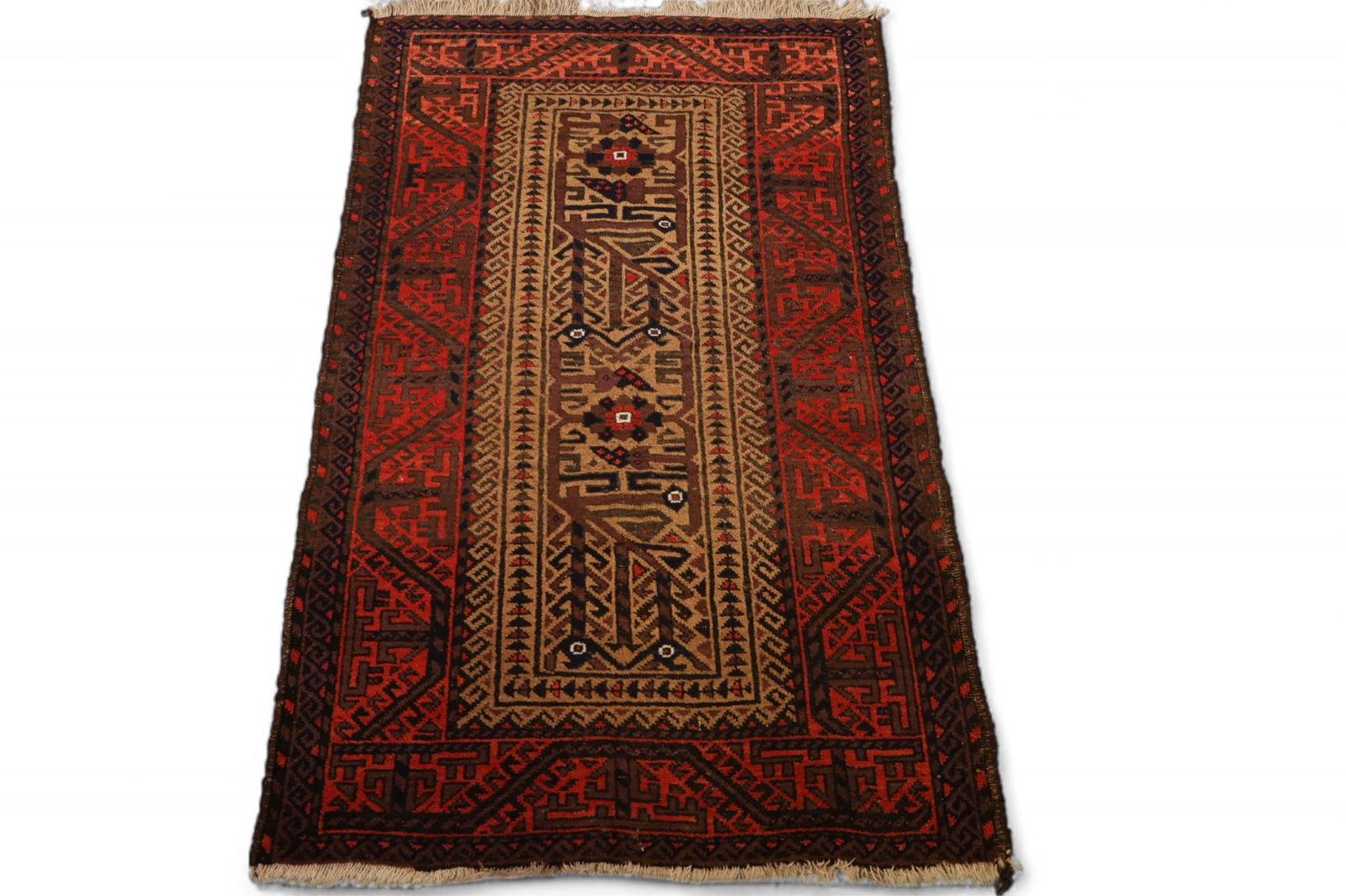 APPROX 4' 11" x 3' HANDMADE WOOL RUG (1 of 4)