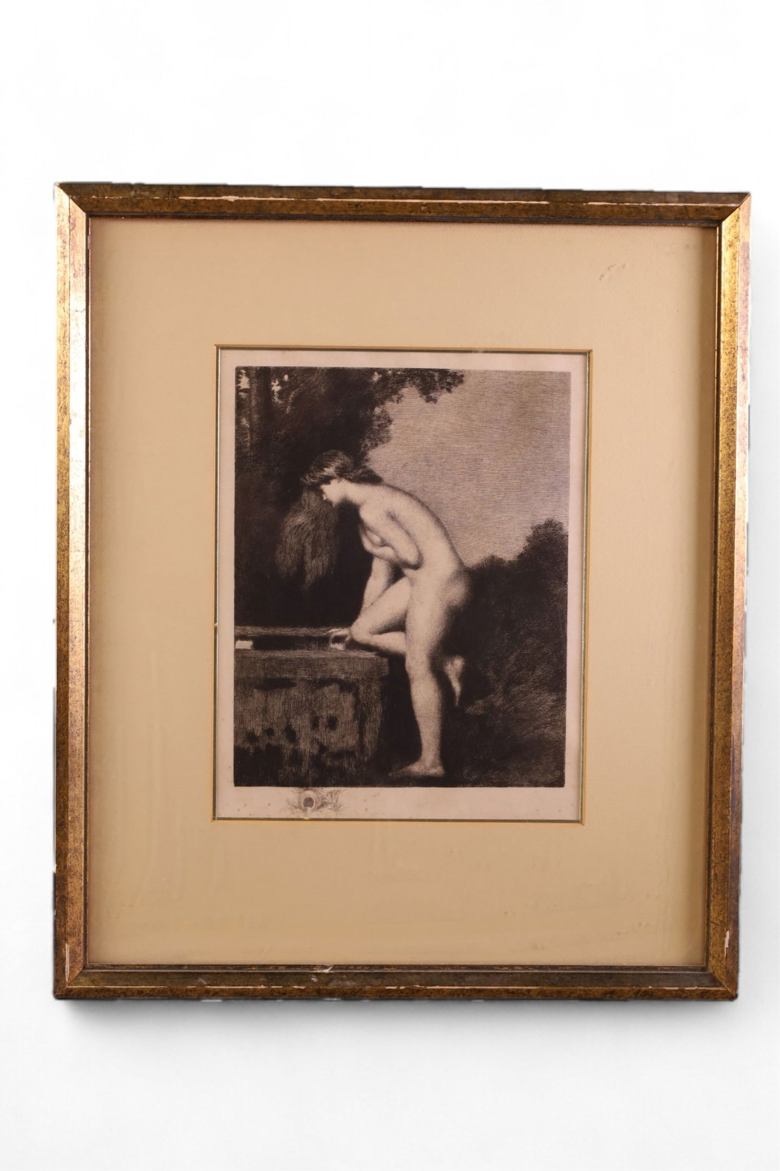 FRAMED NUDE ETCHING: NUDE FRAMED ETCHING, 16" x 18" IN FRAME